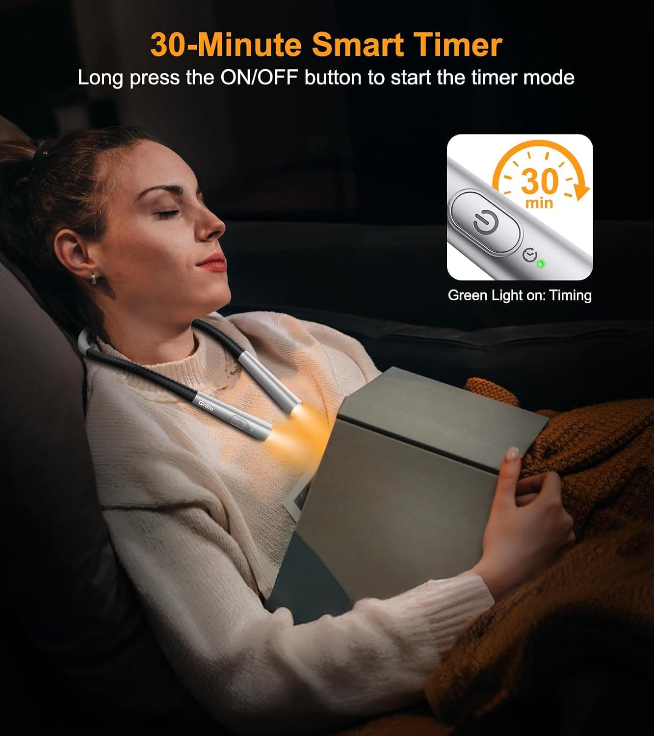 Gritin Lampe de Lecture de Cou Rechargeable au Lit, 4 Couleurs&5 Luminosité