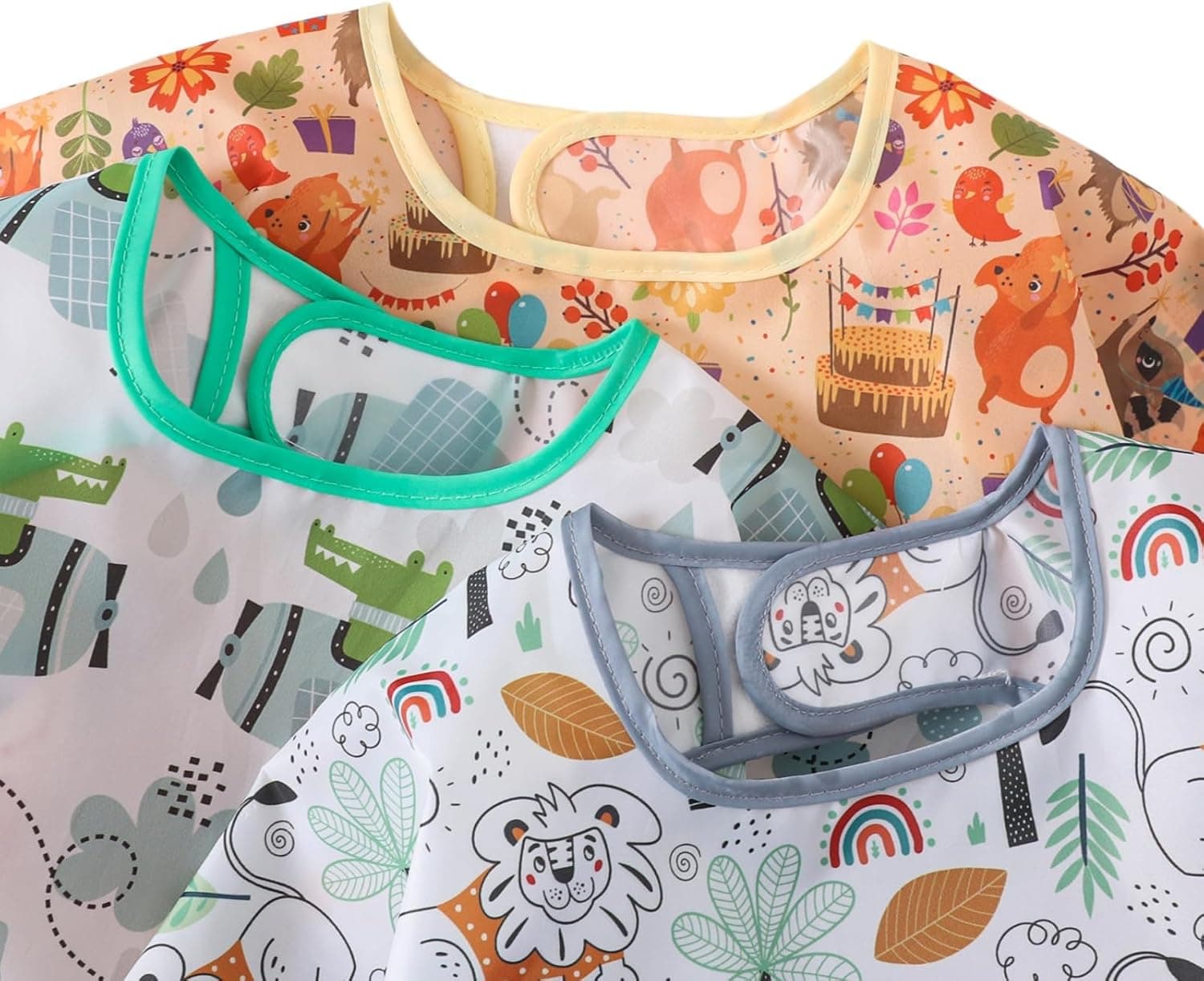 Lot de 5 Etanche Bavoir à Manches Longue pour Bébé alimentation Imperméable Blouse Tablier 3 a 24 Mois