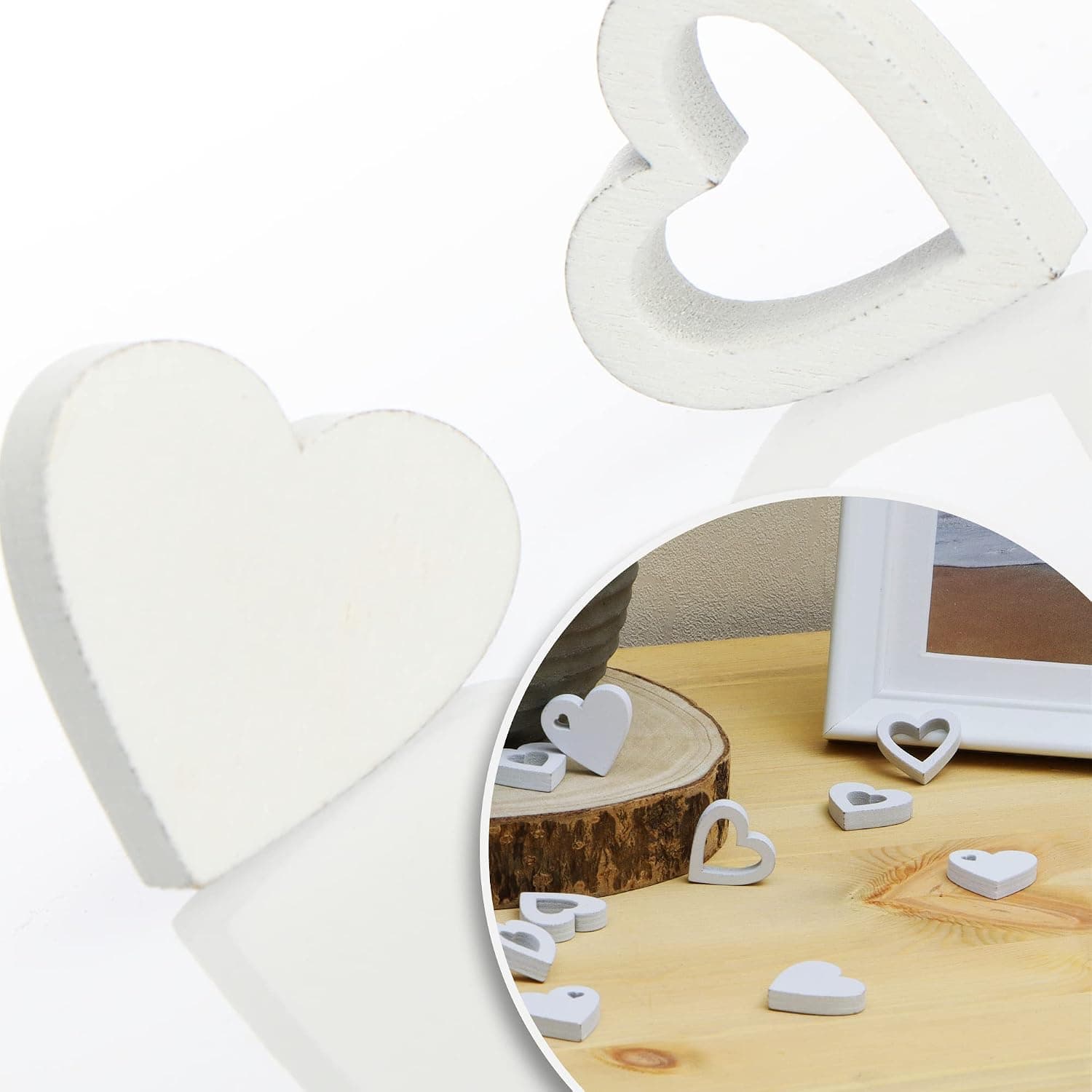COM-FOUR® 128x décor à saupoudrer de cœur, petits coeurs en bois en quatre