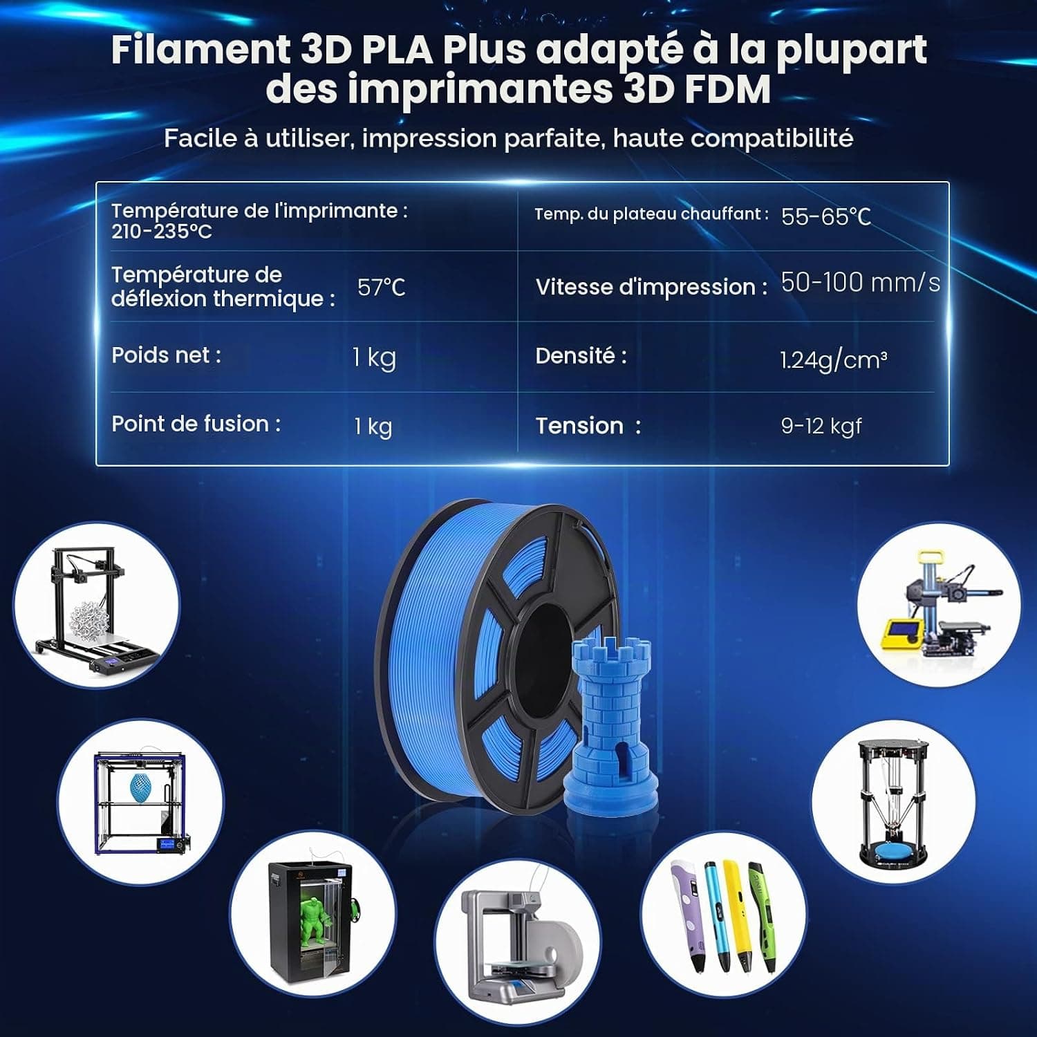 SUNLU PLA Plus Filament 3D Printer,3D Printing PLA+ FIlaments 1.75mm,Transparent Rouge