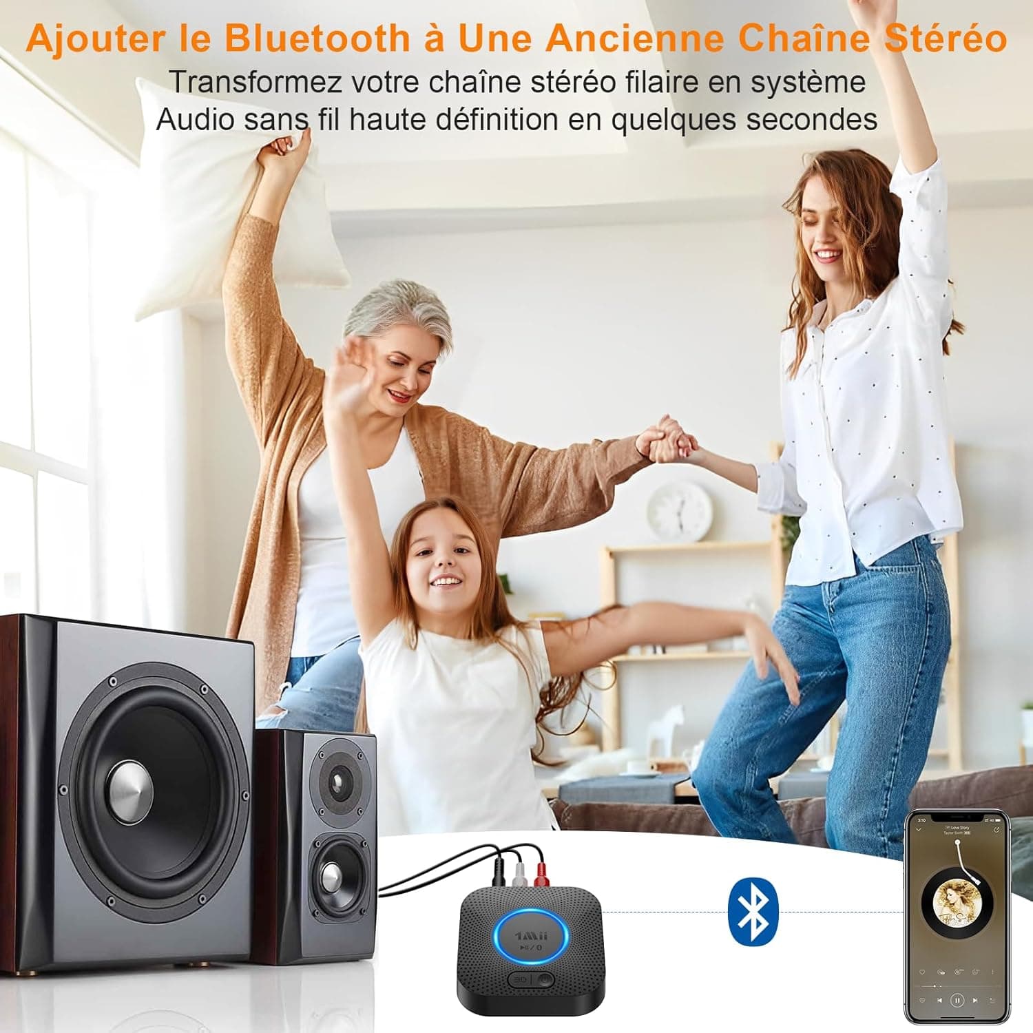 1Mii B06+ Recepteur Bluetooth, Adaptateur Bluetooth 5.3 RCA/ 3,5mm AUX Jack