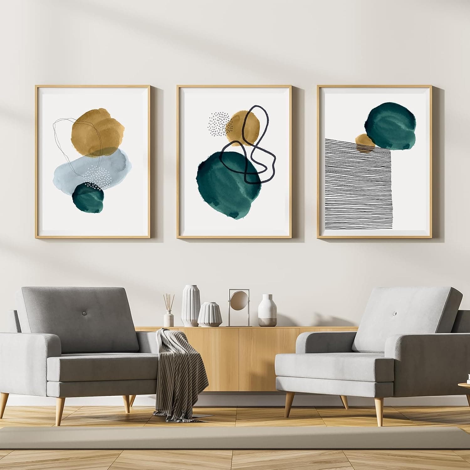 LYBOHO Poster artistique moderne abstrait mural pour salon, set de posters bohémiens, sans cadre (géométrie 4, 3PCS-60 x 90 cm)