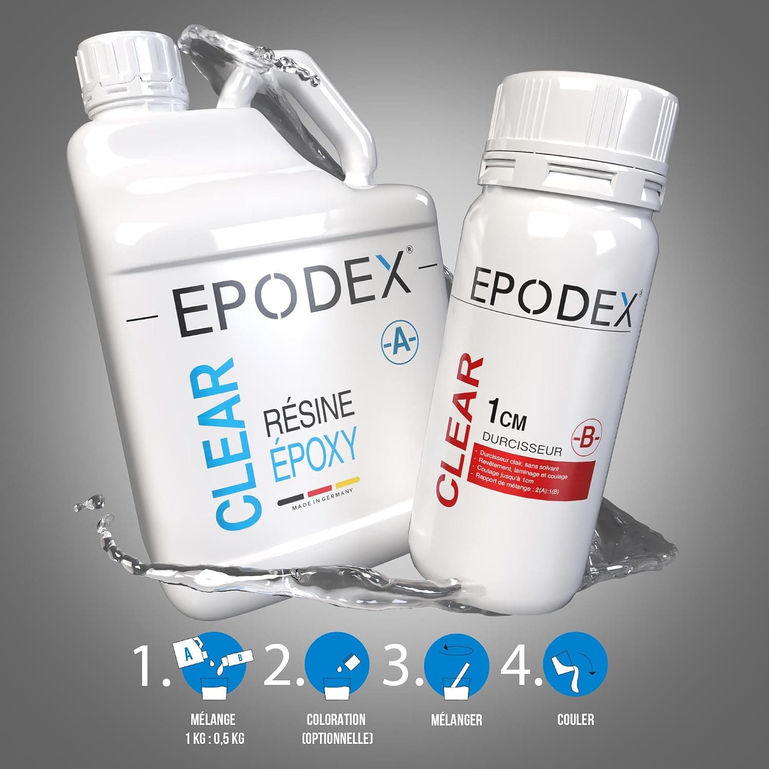 EPODEX ECO, Résine époxy jusqu’à 1cm, CLEAR - Transparent, 1,5kg