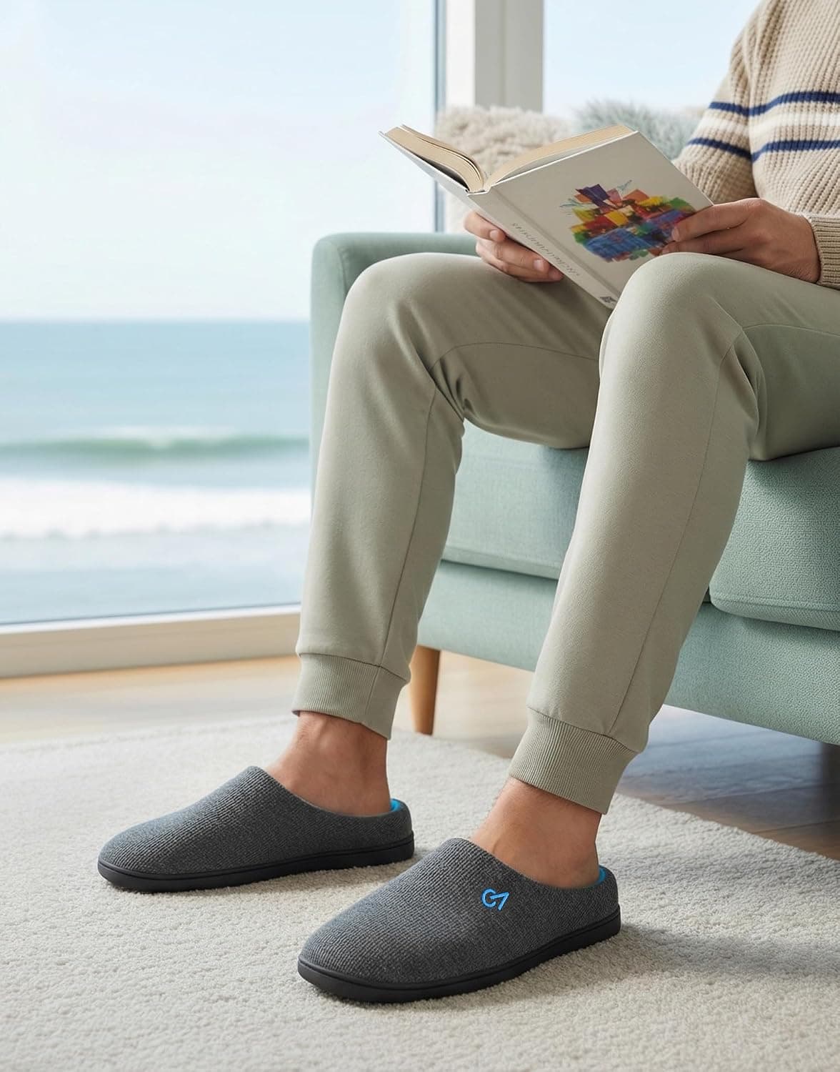 VeraCosy Hommes Chaussons à mémoire de Forme Bicolore