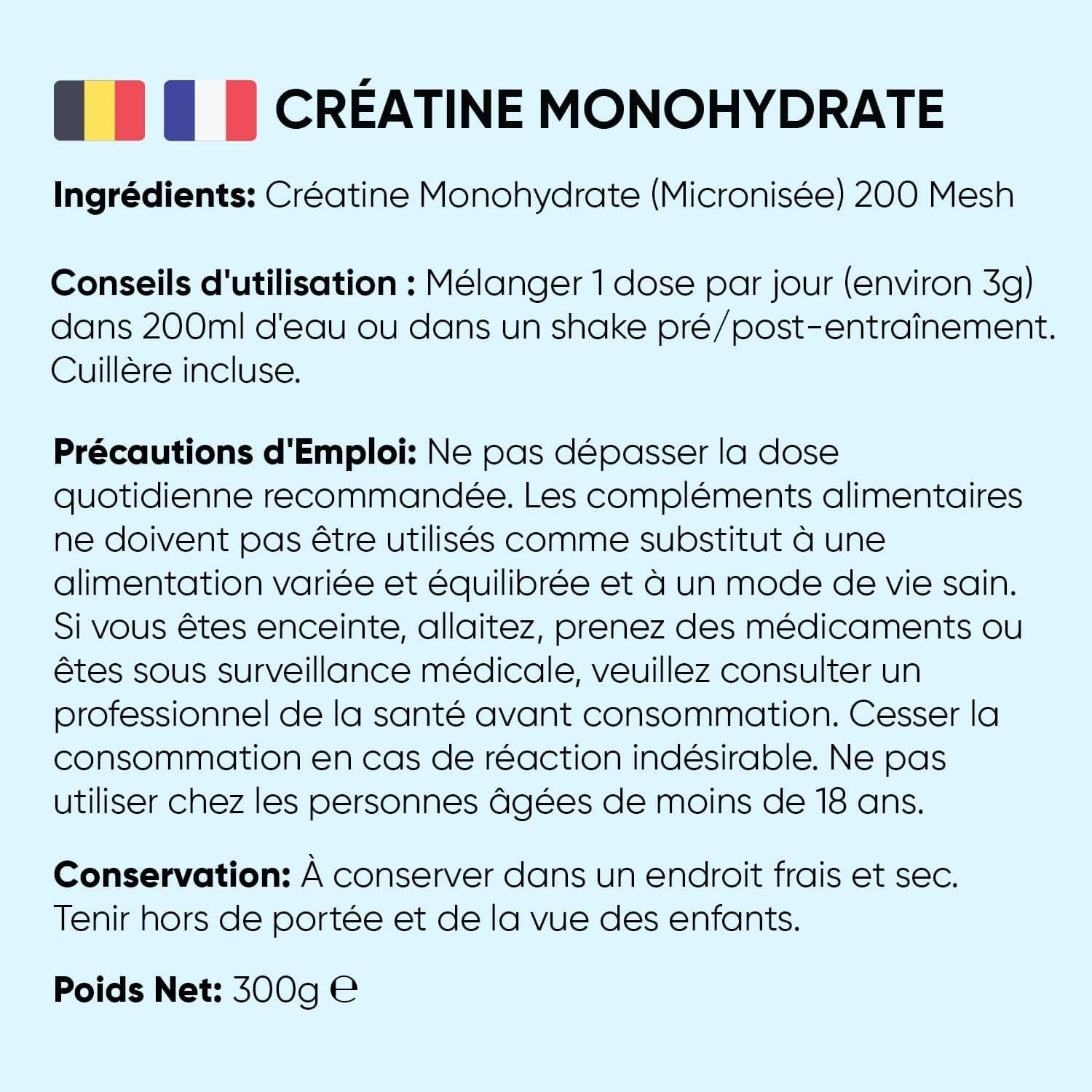 Creatine Monohydrate Poudre Pure Micronisée 300g - Creatine Pure sans Goût