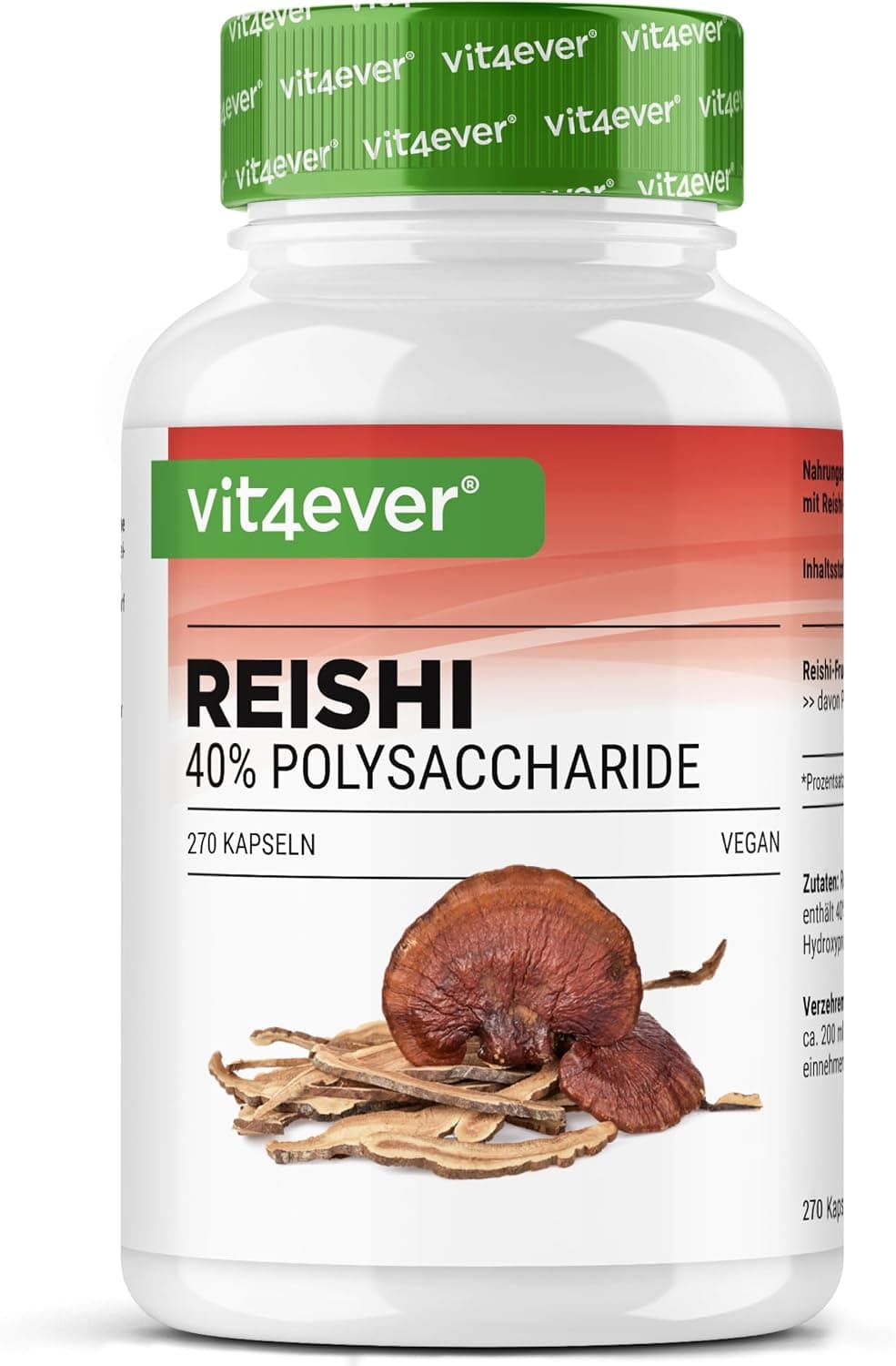 vit4ever Champignon Reishi - 270 Gélules - 1300 mg d’Extrait par jour