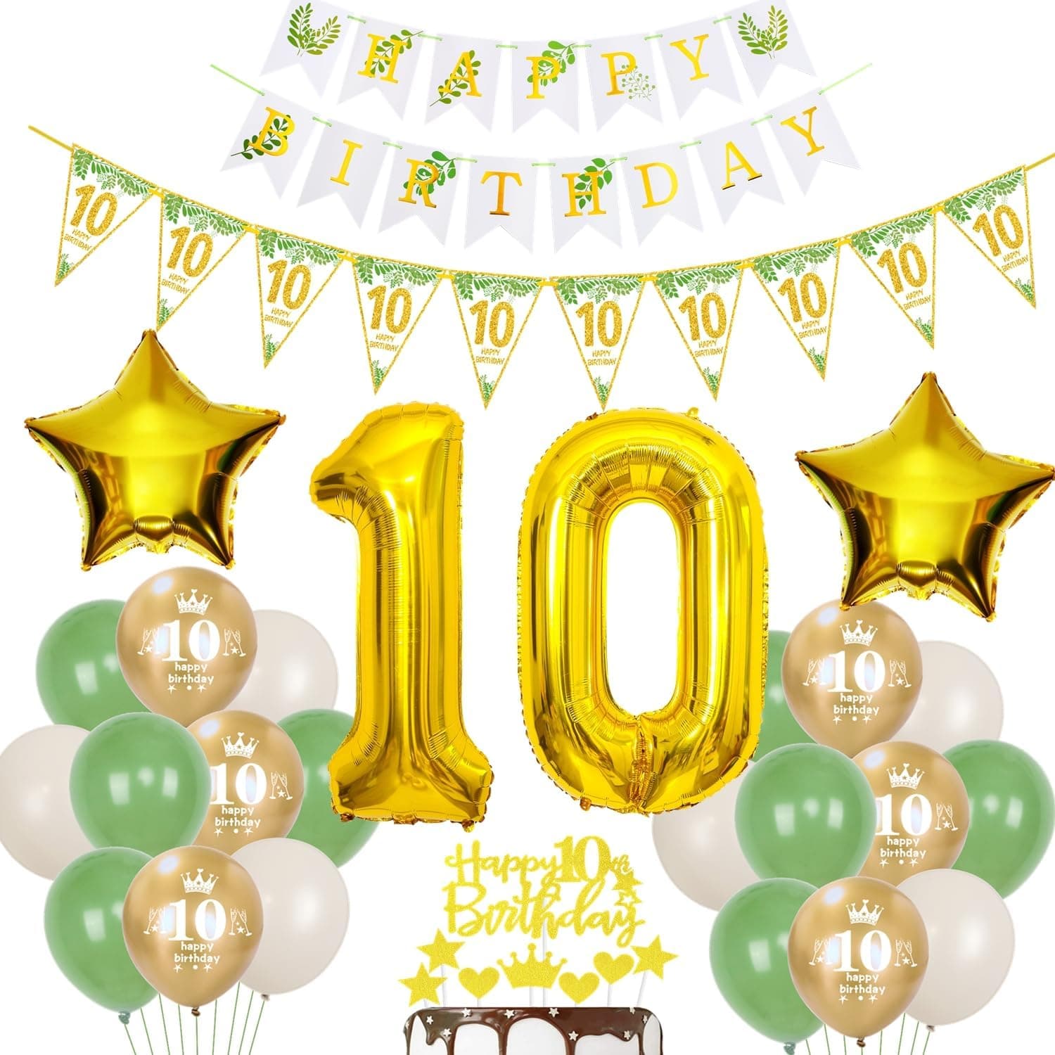 Or Ballons 10 ans anniversaire fille garcon Décoration gâteau Décoration anniversaire 10 ans fille Ballon décoration 10 ans anniversaire garcon Ballon fête décoration vert olive Ballon 10