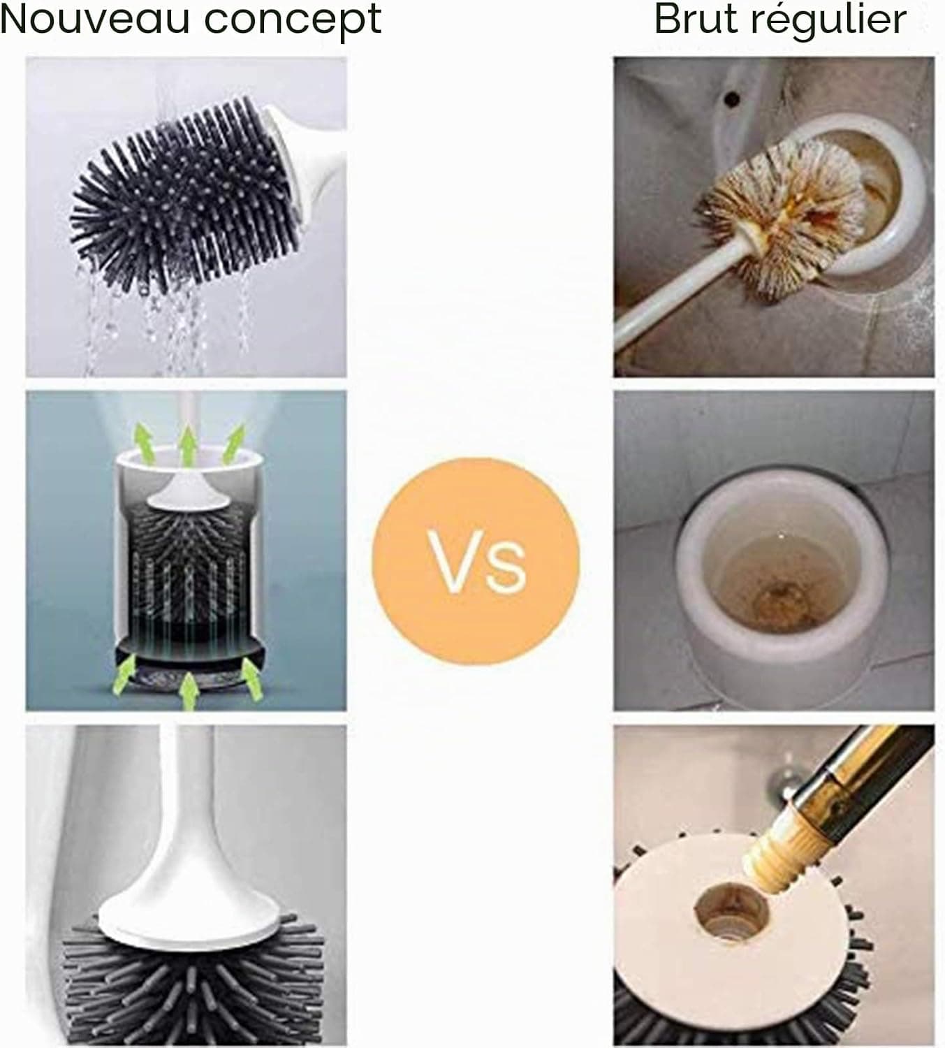 Brosse de Toilette Brosse WC en Silicone Antibactérienne balayette WC Ensemble Brosse de Toilettes à Manche Long avec Support Hygiénique (Flooring)