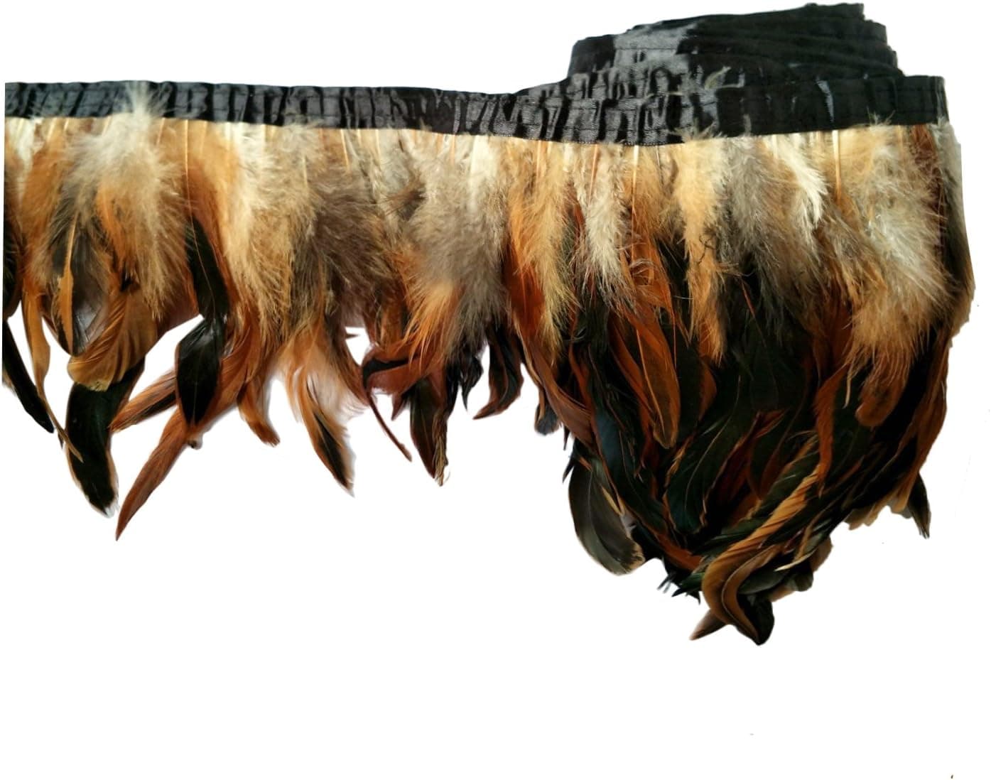 keland 2Yard Ruban en satin et frange en Plumes de Coq authentiques Couture Ornement Décoration (A-Marron)