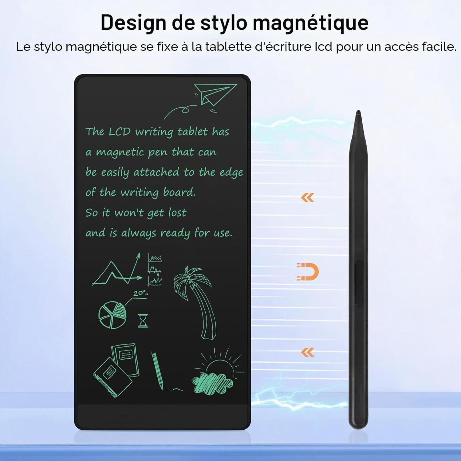 Tableaux D'écriture LCD pour Adultes, Czemo 6.5 Pouces Réutilisable Plein Ecran LCD Tableaux d'écriture avec Stylo Magnétique, pour Record Rapide, Bureau, Mémos, Arithmétique, Dessin, Noir