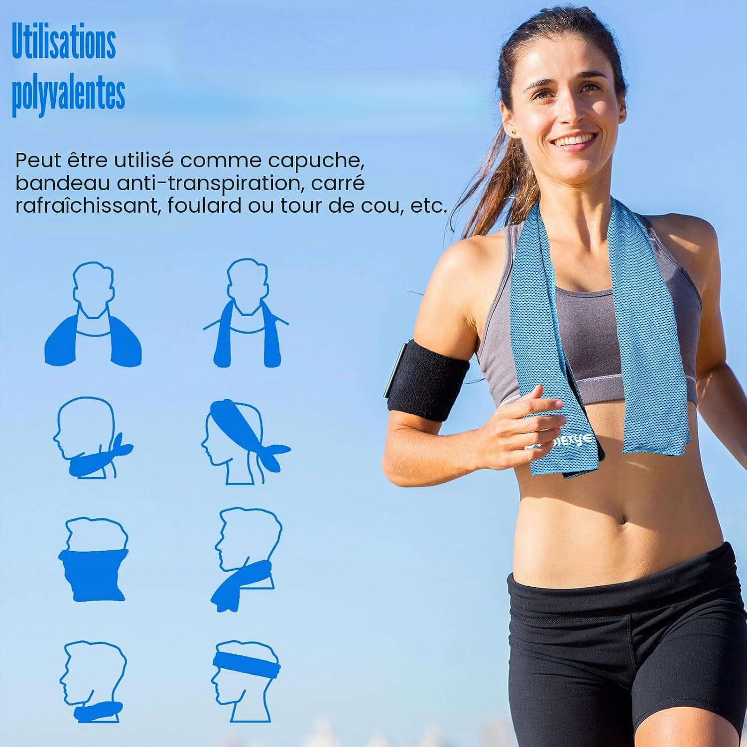 Lot de 10 serviettes rafraîchissantes 100 x 30 cm, serviette de refroidissement en microfibre, 10 couleurs, serviette rafraîchissante à refroidissement instantané pour le sport, le fitness