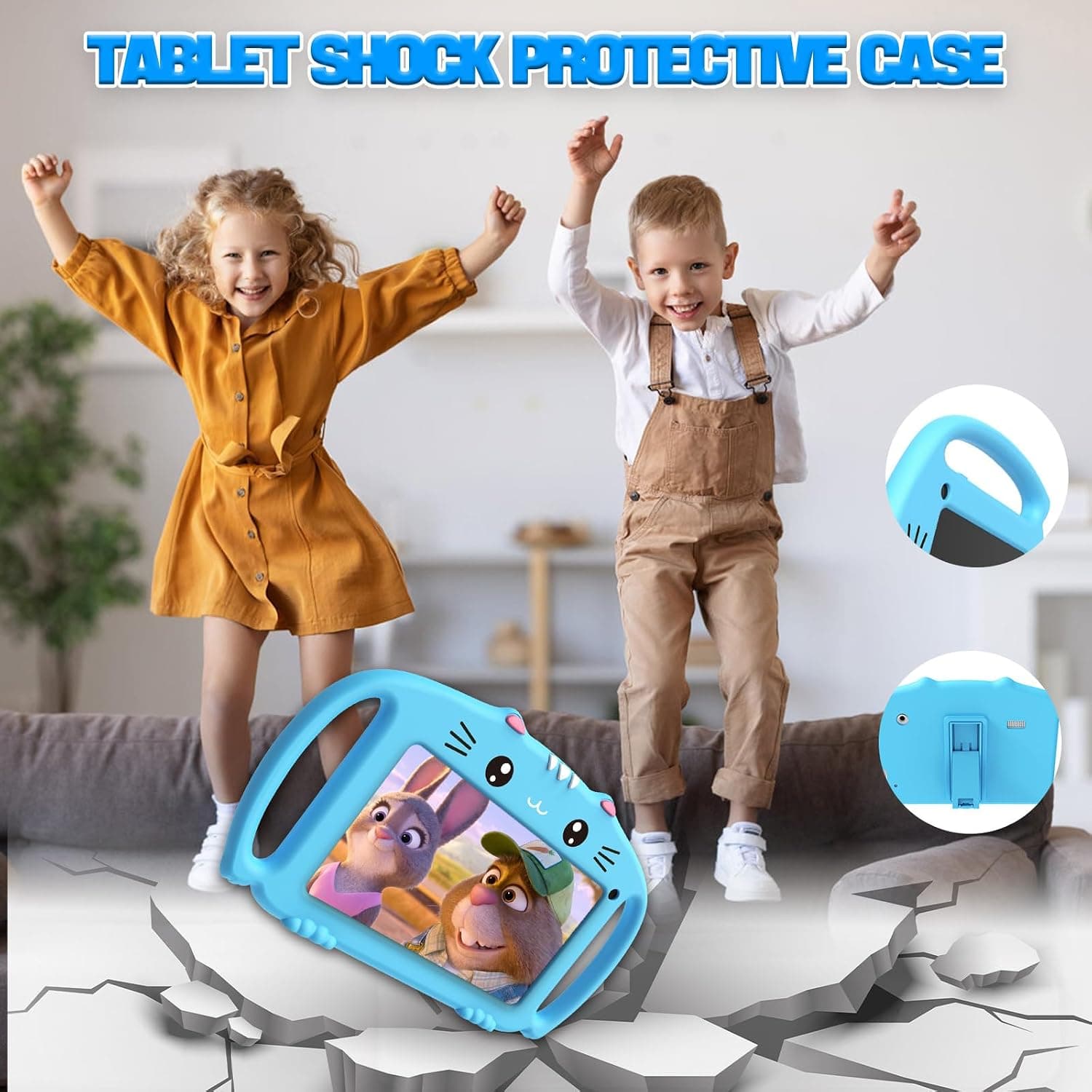 ascrecem Tablette Enfants 7 Pouces Tablette Tactile Enfant avec WiFi 2Go RAM 32Go ROM Android Tablette Educative avec Contrôle Parental Jeux Éducatifs Étui Antichoc de 3-14 Ans Garçon Fille (Bleu)
