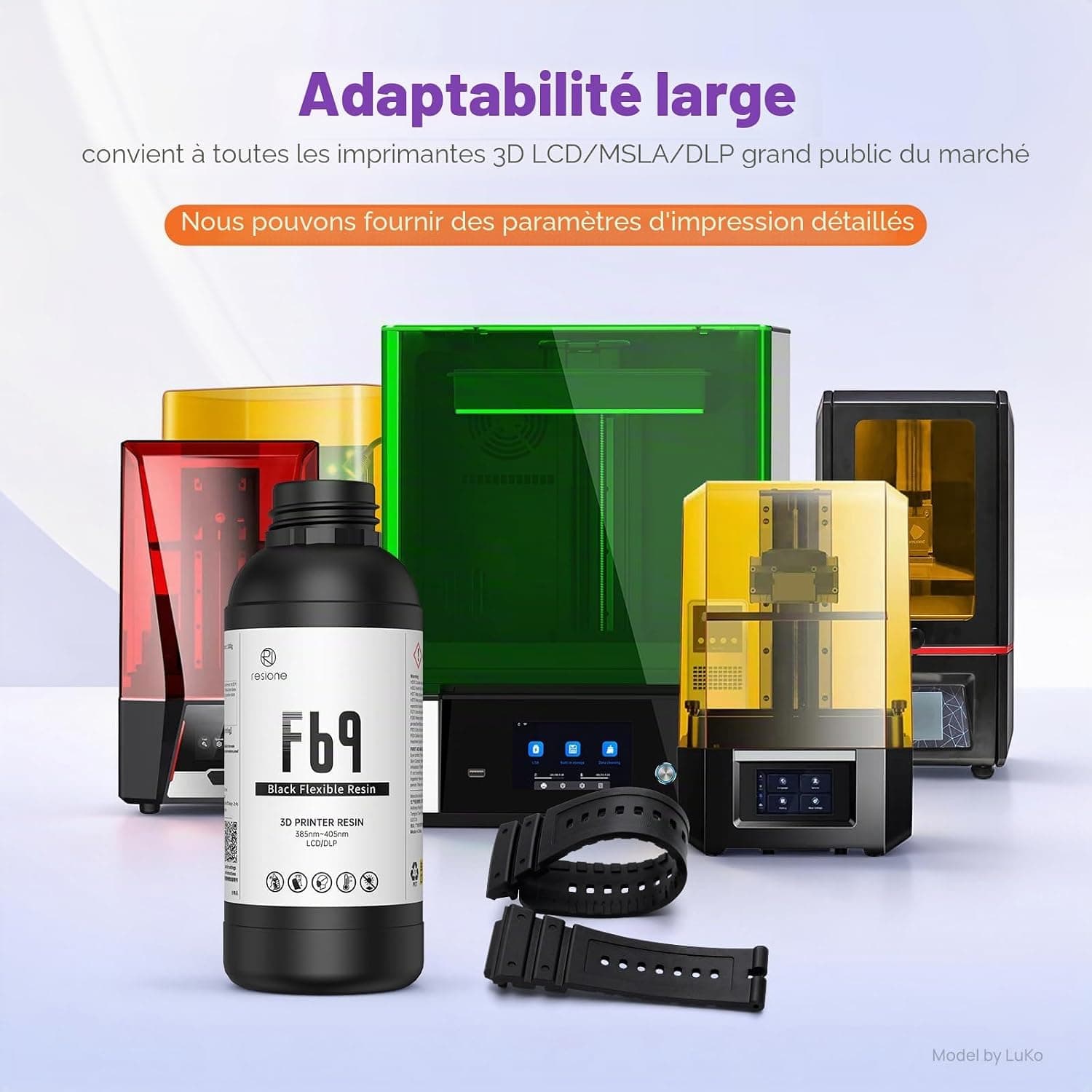 RESIONE Résine d'imprimante 3D flexible, 405nm Résine DLP LCD MSLA à durcissement UV Caoutchouc comme TPU comme résine photopolymère pour l'impression LCD (F69 Noir 1kg)