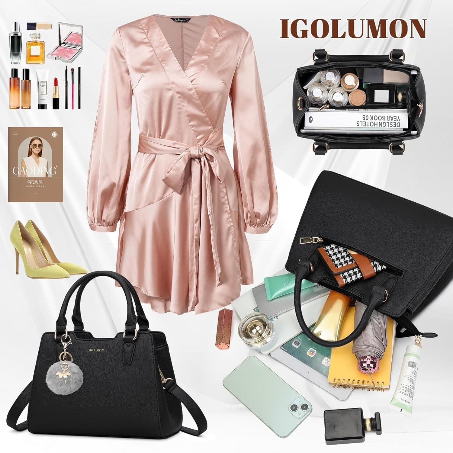 IGOLUMON Sac a Main Femme Cuir Sacs à Main Portés Main Femme Sac à Main Bandoulière Sac Bandouliere Sacs Bandoulière Sac Fourre Tout Sac Besace Sacoche Femme pour Université Travail Noir