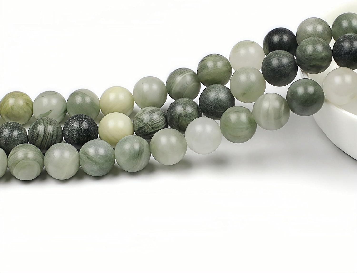 MJDCB 6mm 60 pièces Jade Vert Gazon Perle Pierre Naturelle Ronde en Vrac Perles Semi Precieuse pour Fabrication de Bijoux de Bracelets et de Colliers