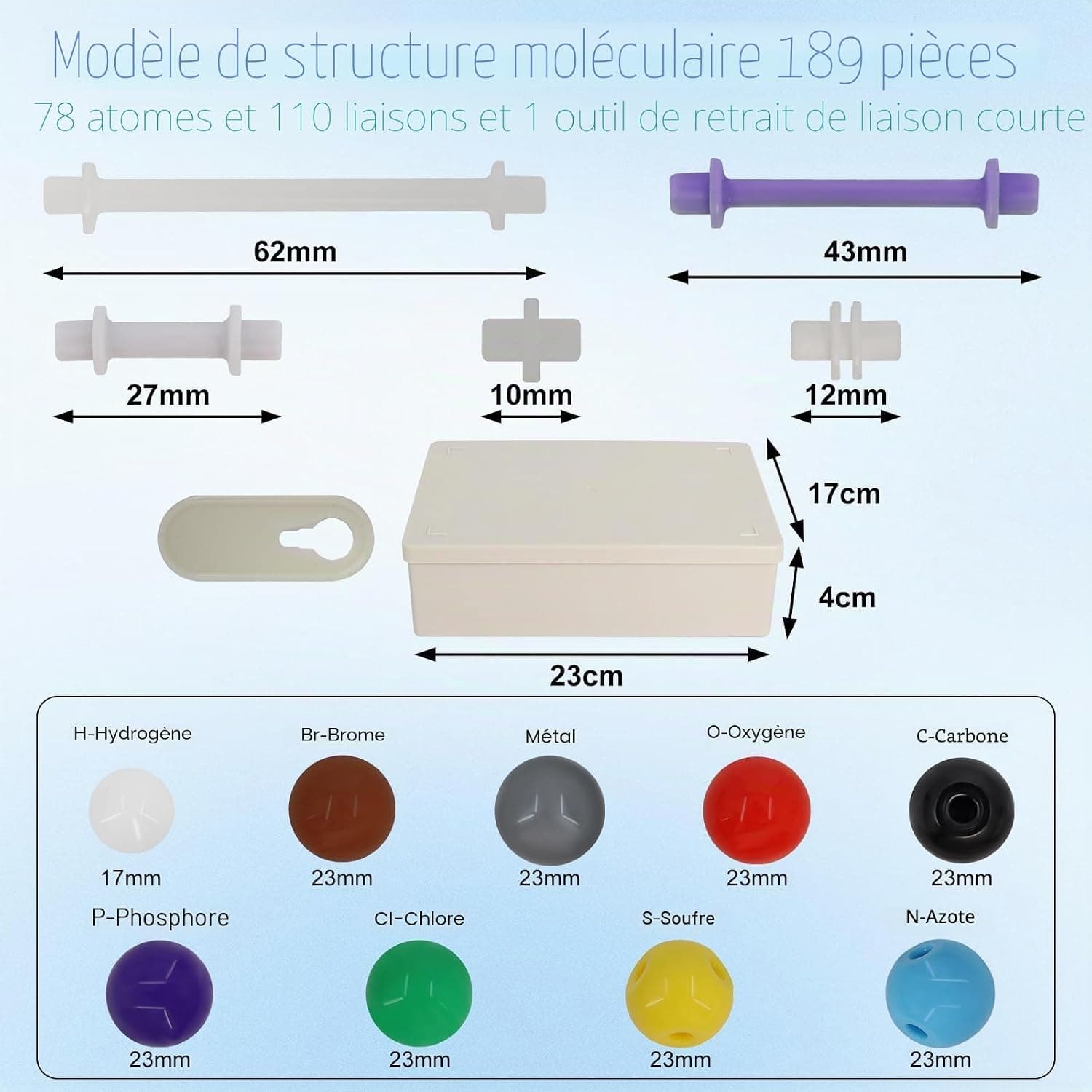 Kit de Modèles Moléculaires 189 Pièces pour Chimie Organique et Inorganique