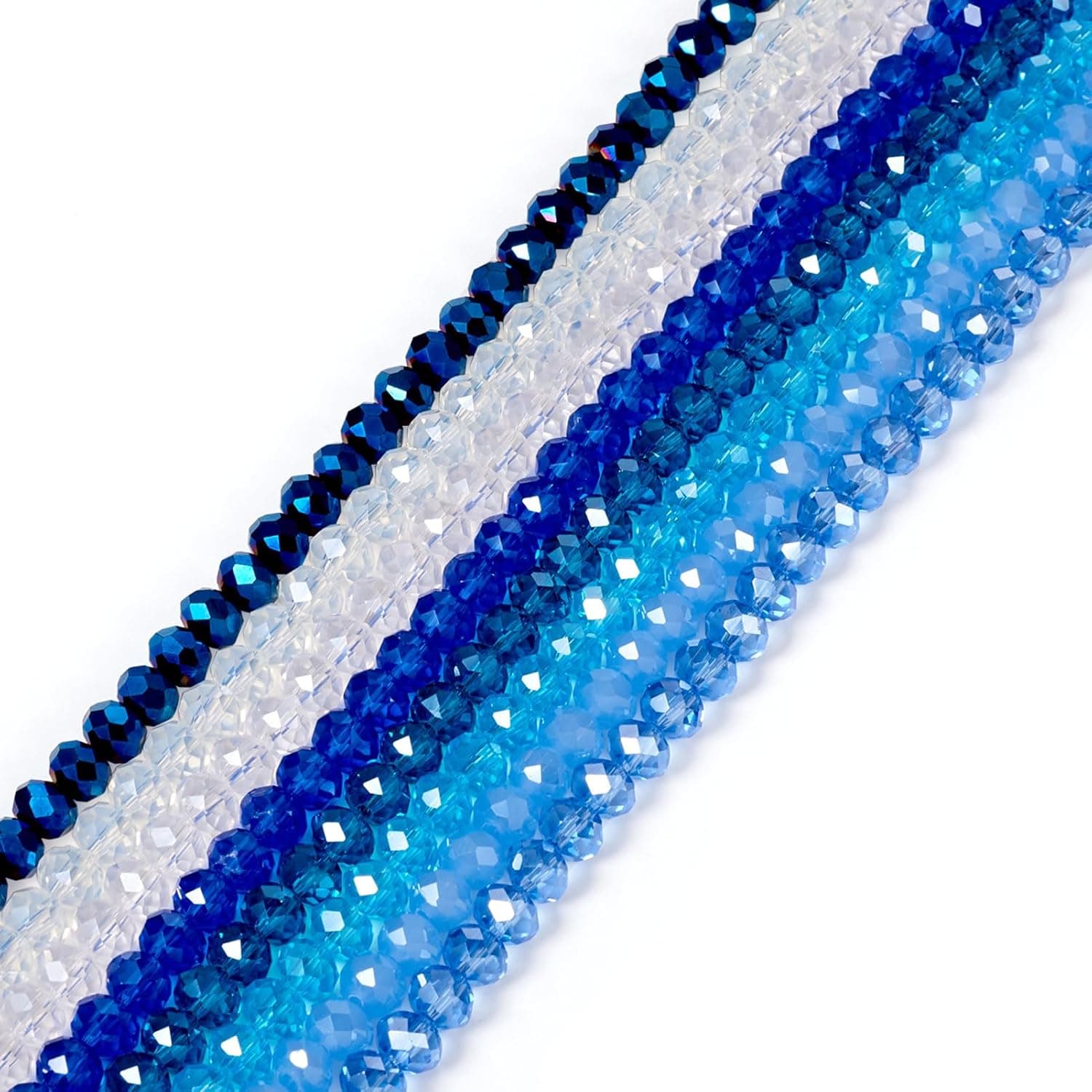 FASHEWELRY 576 pièces Perles en verre rondelle à facettes de thème bleu plaquées transparents en verre pour bracelet, collier, création de bijoux