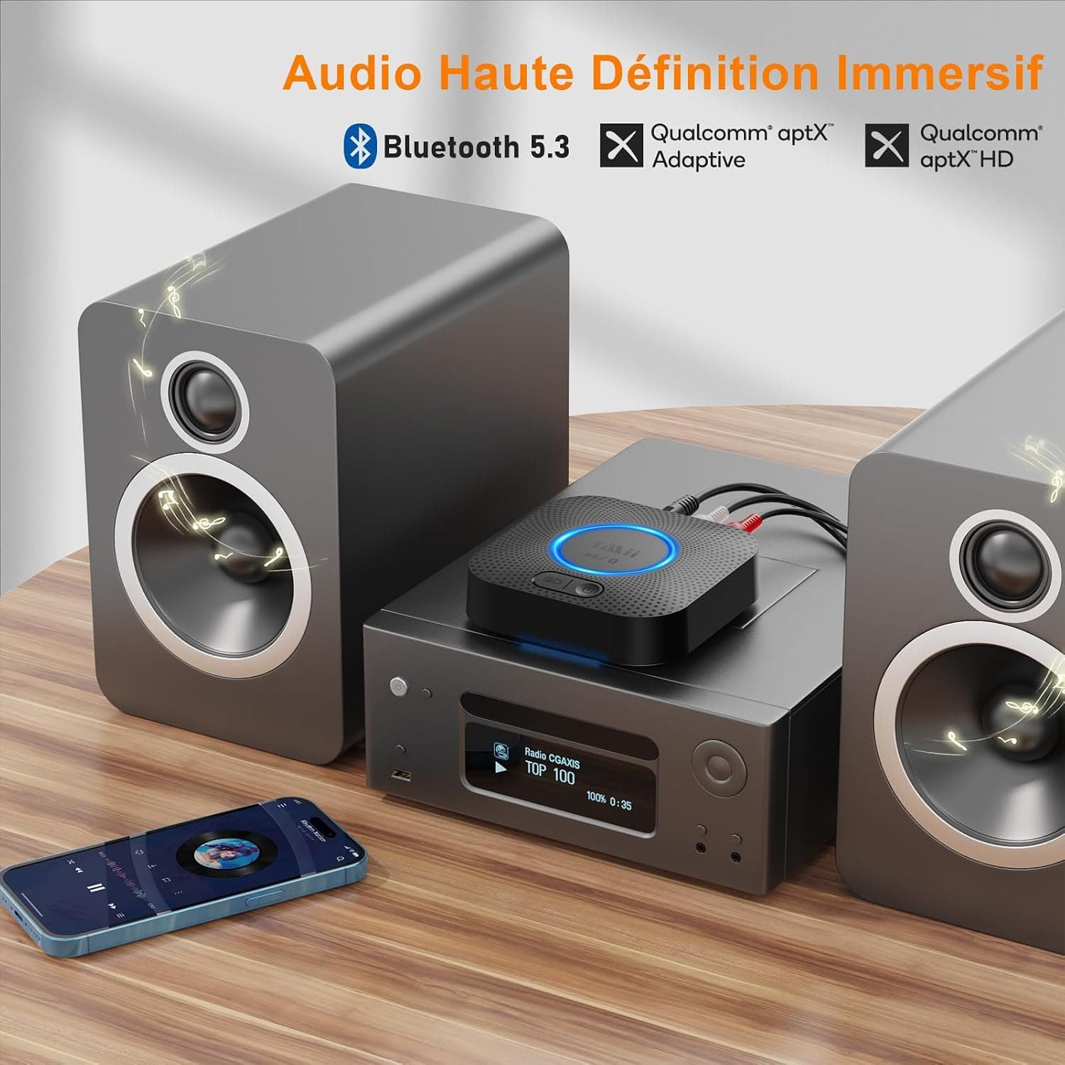 1Mii B06+ Recepteur Bluetooth, Adaptateur Bluetooth 5.3 RCA/ 3,5mm AUX Jack