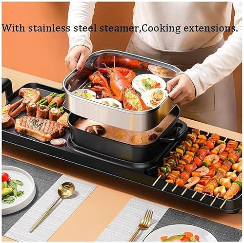 Grill électrique Avec Hot Pot 2 En 1 Pour Barbecue Coréen D'intérieur, 2 200 W, Multifonction, Sans Fumée, Double Pot, Poêle Antiadhésive, Pour 5 à 10 Personnes(Size:Pot Simple,Color:Noir)
