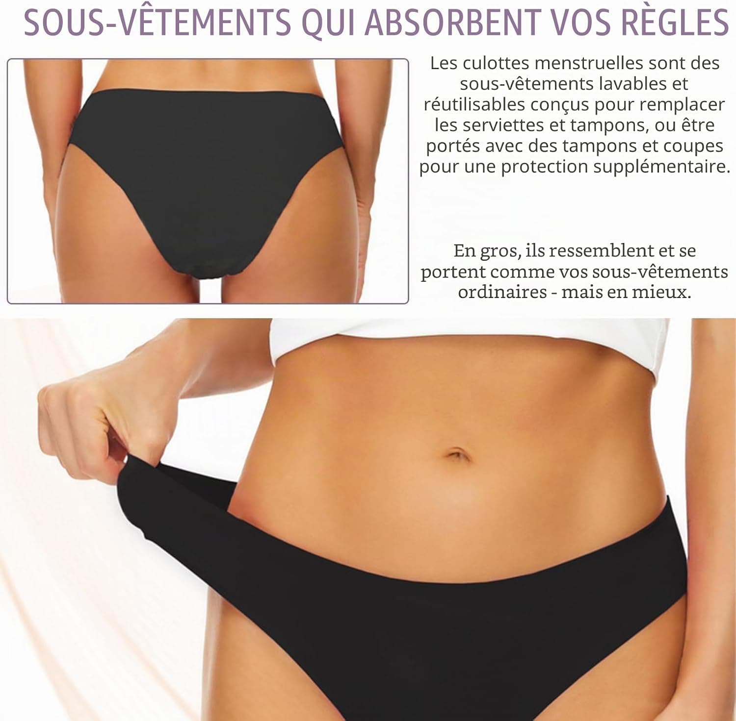 Runmeihe Pantalon menstruel pour la Natation, Maillot de Bain menstruel, sous-vêtements menstruels étanches