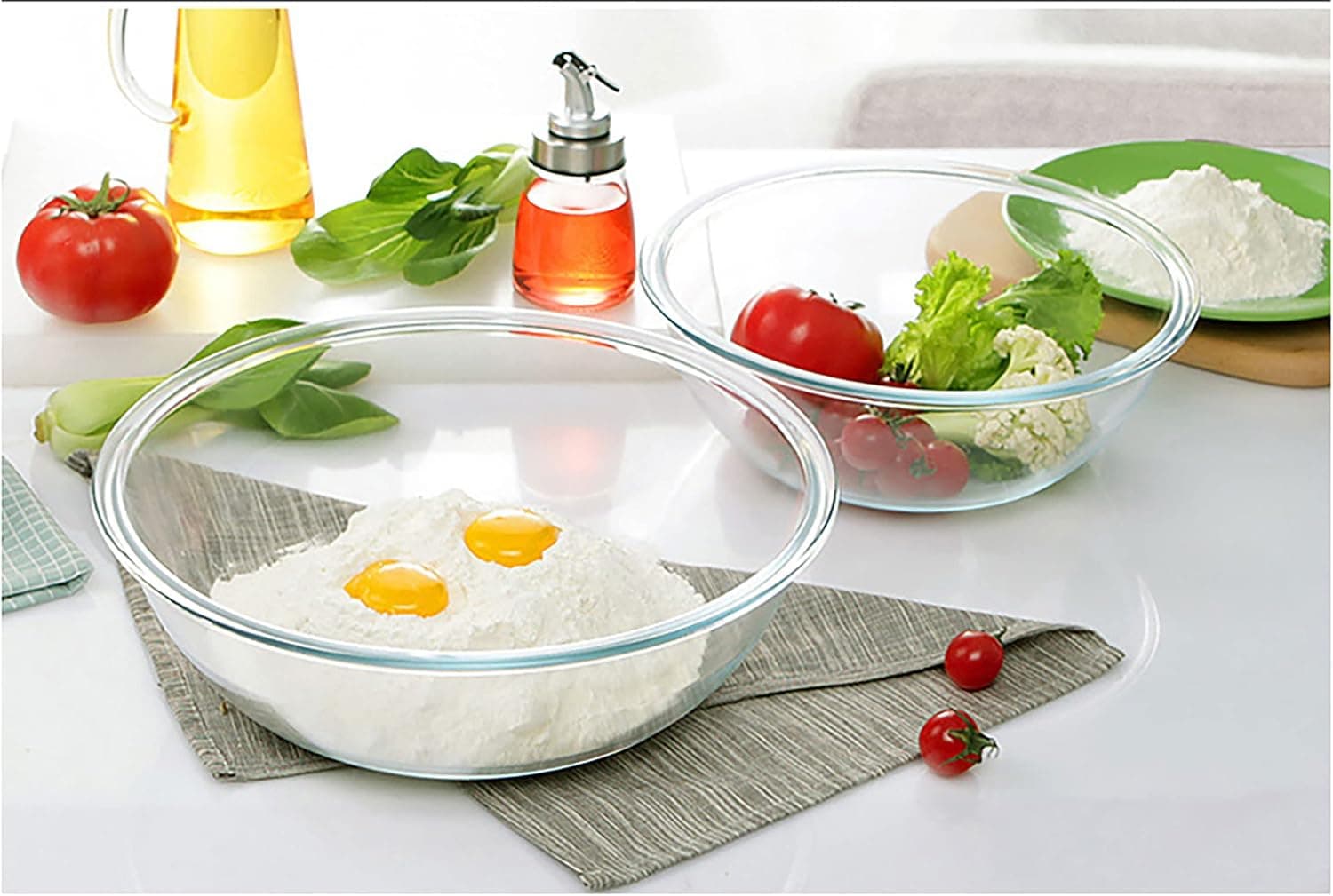 Homwin Lot de 4 Saladier Verre avec Couvercle Borosilicaté Résistant à La chaleur avec Couvercles (0,5L, 1,0L, 2,0L, 3,5L), Bol en Verre avec Couvercle peu Encombrants