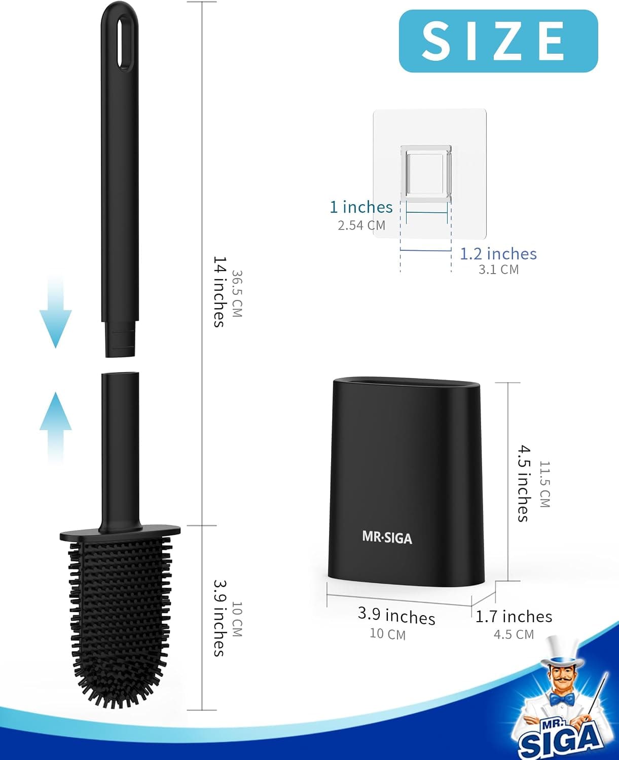 MR.SIGA Brosse WC Silicone, Brosse Toilettes WC avec Support, Lot de 2