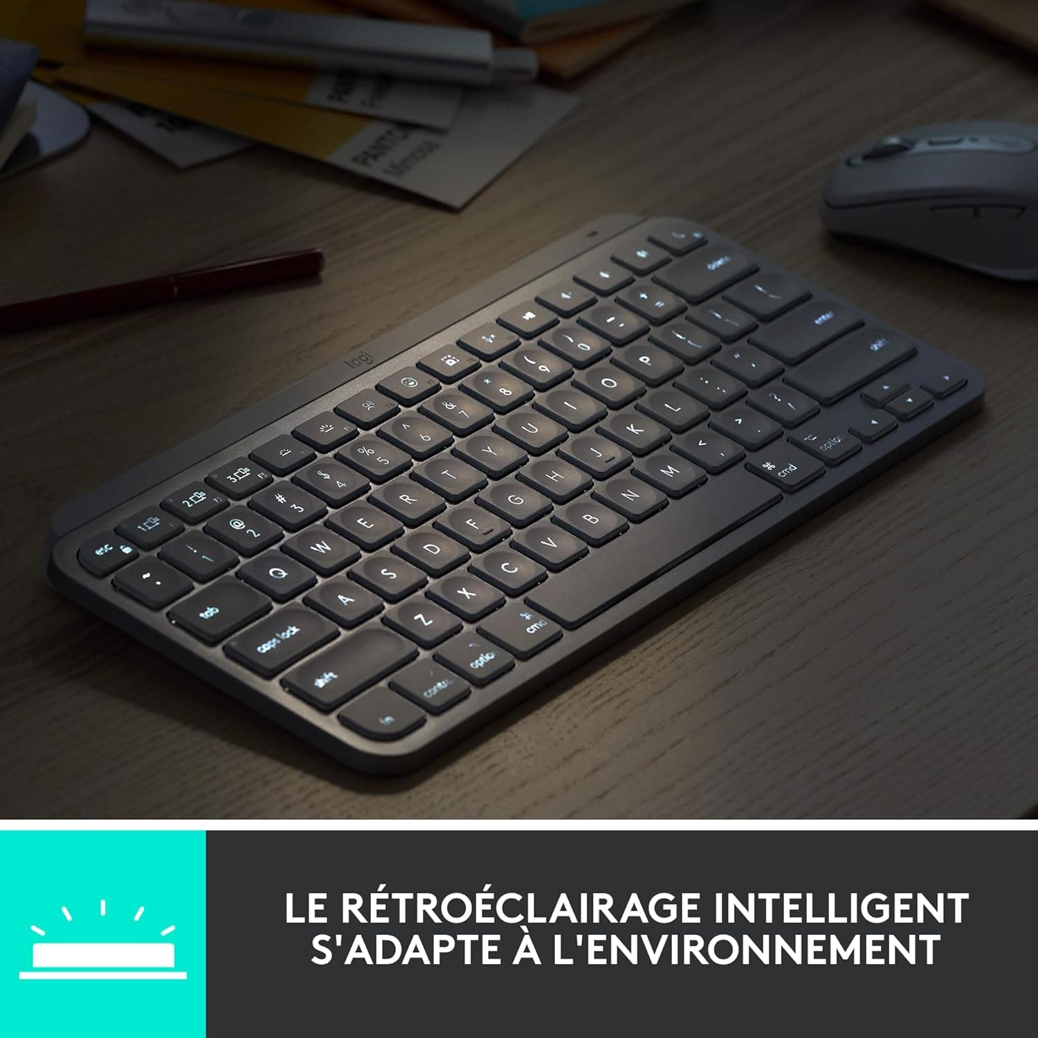 Logitech MX Keys Mini Minimaliste Clavier sans Fil Illuminé | Compact, Bluetooth, Rétroéclairé, USB-C, macOS, iOS, Windows, Linux, Android, Construction métal - Gris foncé