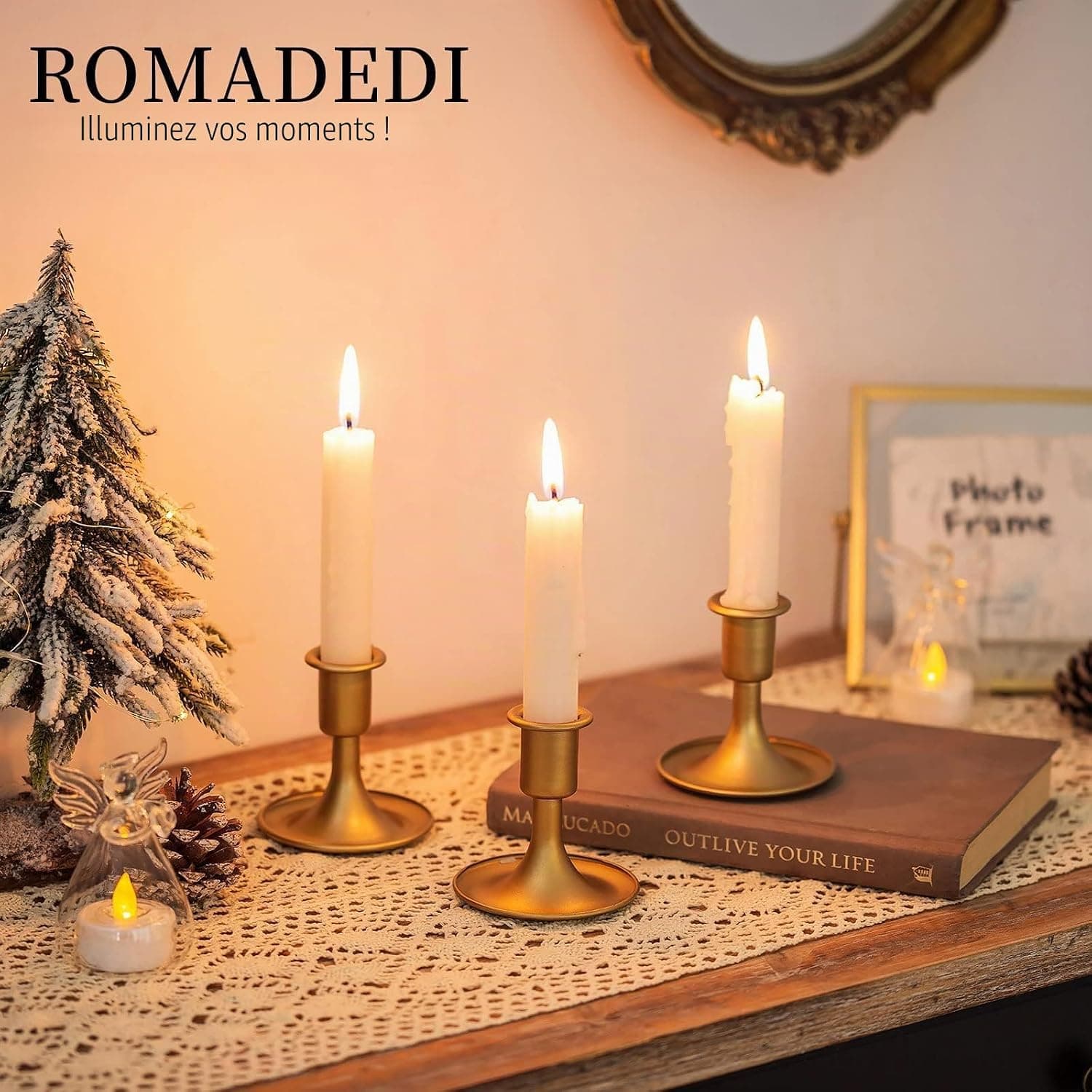 Porte-bougies coniques, Porte-bougies en or Romadedi pour chandelier de table, pour réception de mariage, décoration festive de cheminée de Noël ou décoration d'intérieur, lot de 2
