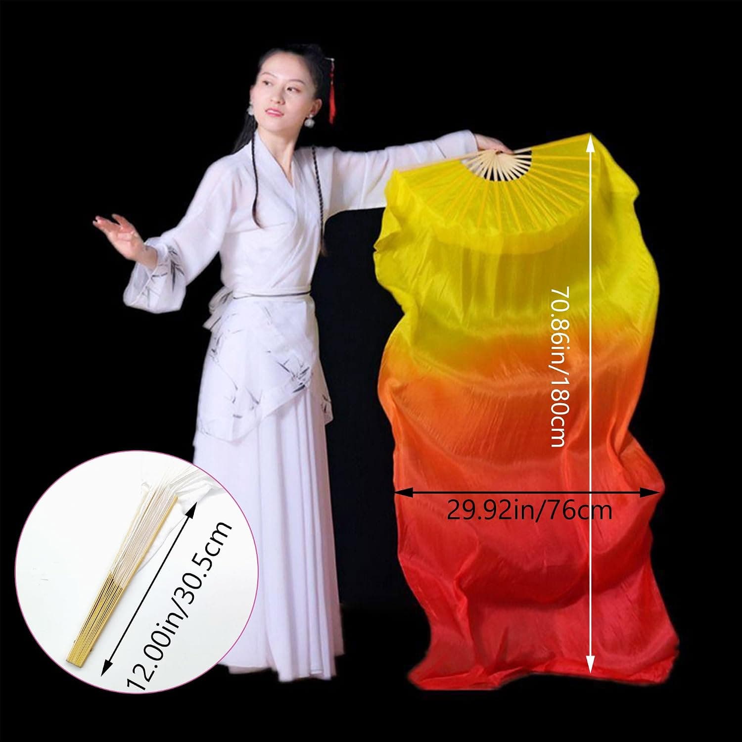 1 Paire D'éVentails De Danse du Ventre Voiles, Danse éVentails en Soie De Danse du Ventre éVentail Voile De Danse du Ventre, 1.8m, pour Les Grands Spectacles, RéPéTitions