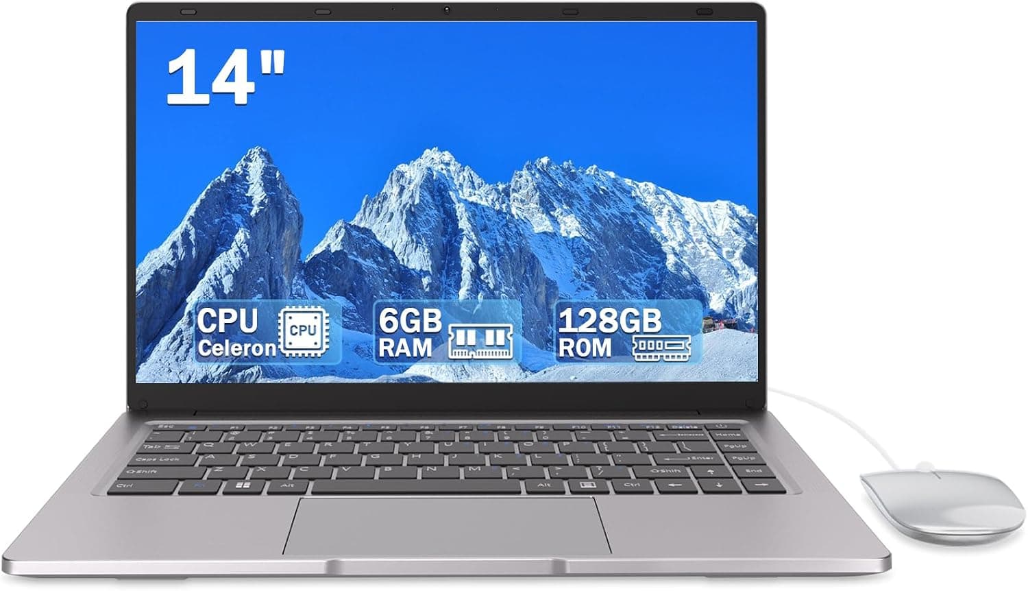 PINSTONE Ordinateur Portable 14 Pouces 2 cœurs 2,6 GHz, 6 Go RAM 128 Go SSD