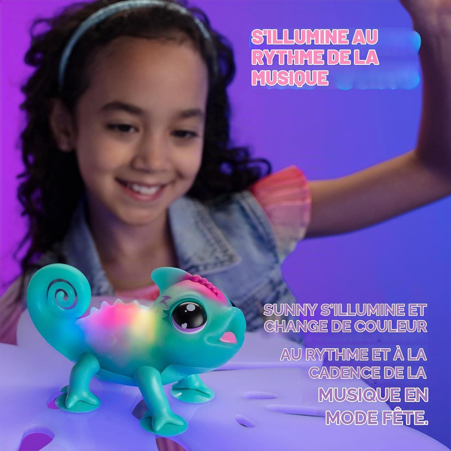 Little Live Pets - Sunny Le caméléon Lumineux, Jouet interactif Lumineux Multicolore, Plus de 30 Sons, Plus de 10 humeurs, Répète après toi, Détecte Les Sons (Piles incluses, à partir de 5 Ans) 26364