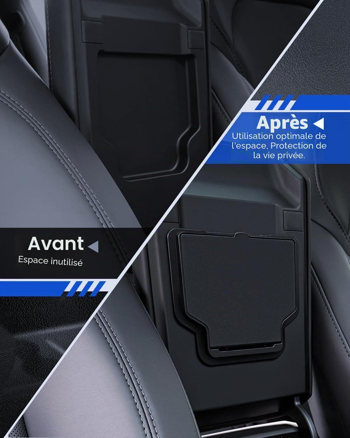 Lot de 3 accessoires pour Tesla Model Y 2025-2026 Juniper - Organiseur de console centrale - Boîte de rangement pour accoudoir et boîte cachée (flocage)