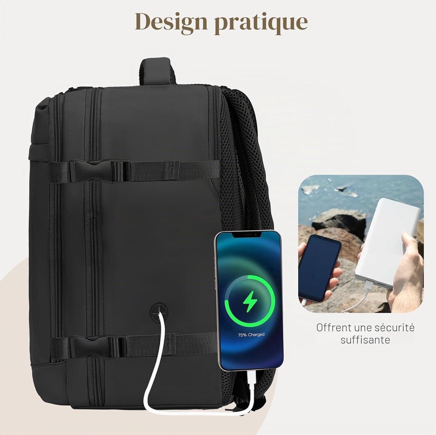 Yankony Sac a Dos Voyage Cabine Avion 45x36x20 Easyjet Bagages Cabine | avec Pochette Antivol Sac de Voyage Femme Résistant à l'eau Valise Bag Main 30L Sac à Dos pour Ordinateur Portable Quotidiens
