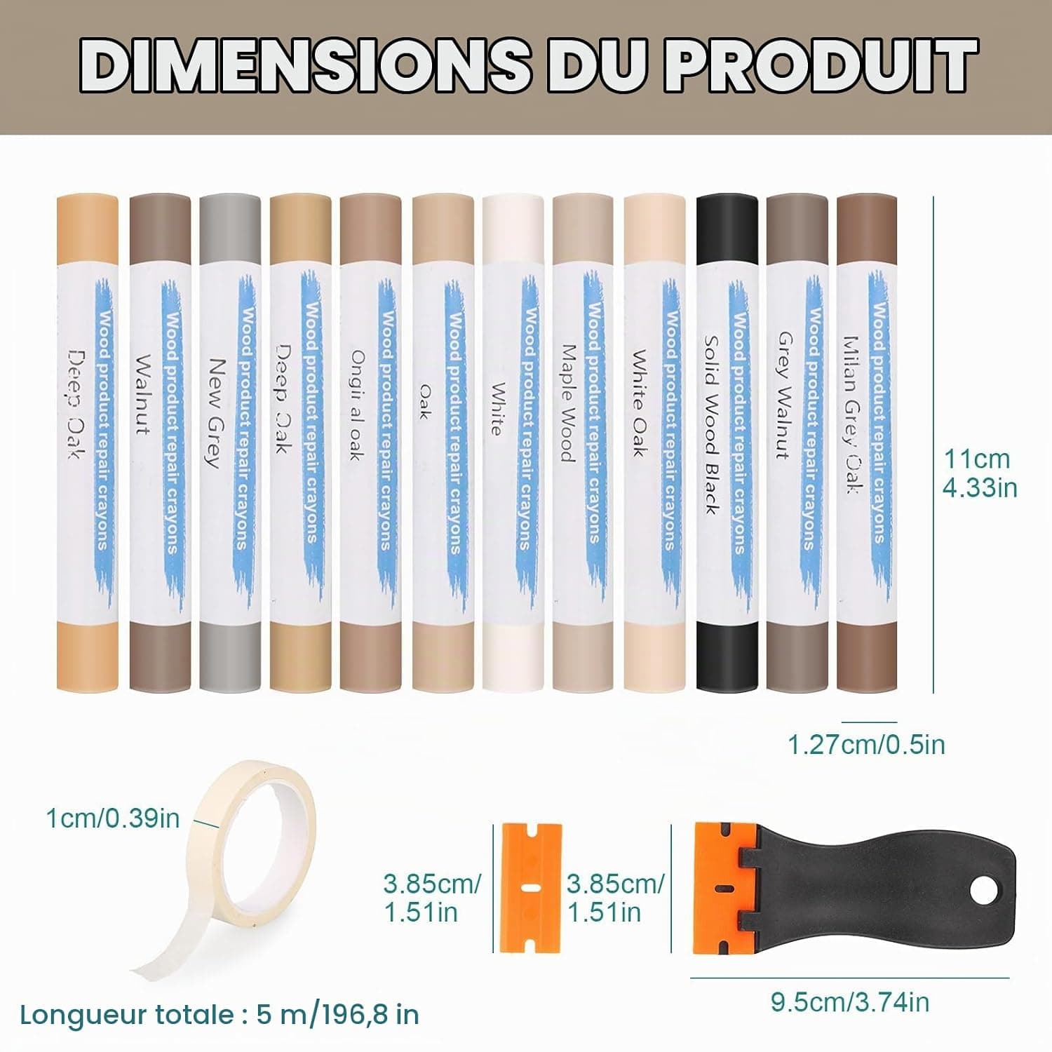 Kit de Réparation Parquet et Carrelage 12 Couleurs, Cire à Bois