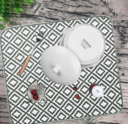 YDHfdc 2 Pièces Tapis Egouttoir Vaisselle en Microfibre Tapis de Sechage Vaisselle Super Absorbant Tapis Vaisselle 46 cm x 40 cm pour Comptoir d'evier de Cuisine, Grille Diamantée