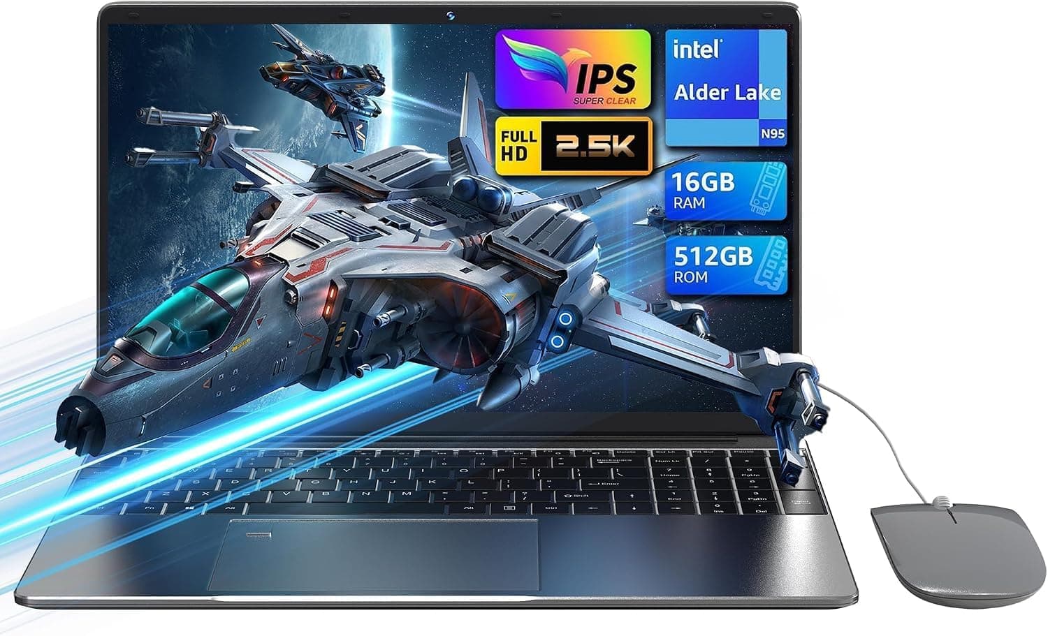 PC Portable 16“- écran 2,5K, processeur Quad-Core N95 (jusqu'à 3,4 GHz)