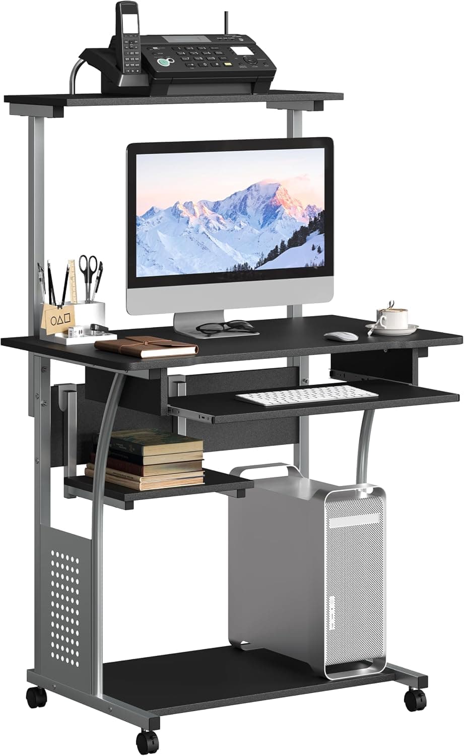 Yaheetech Bureau Informatique 80x50x132 cm avec roulettes - Noir