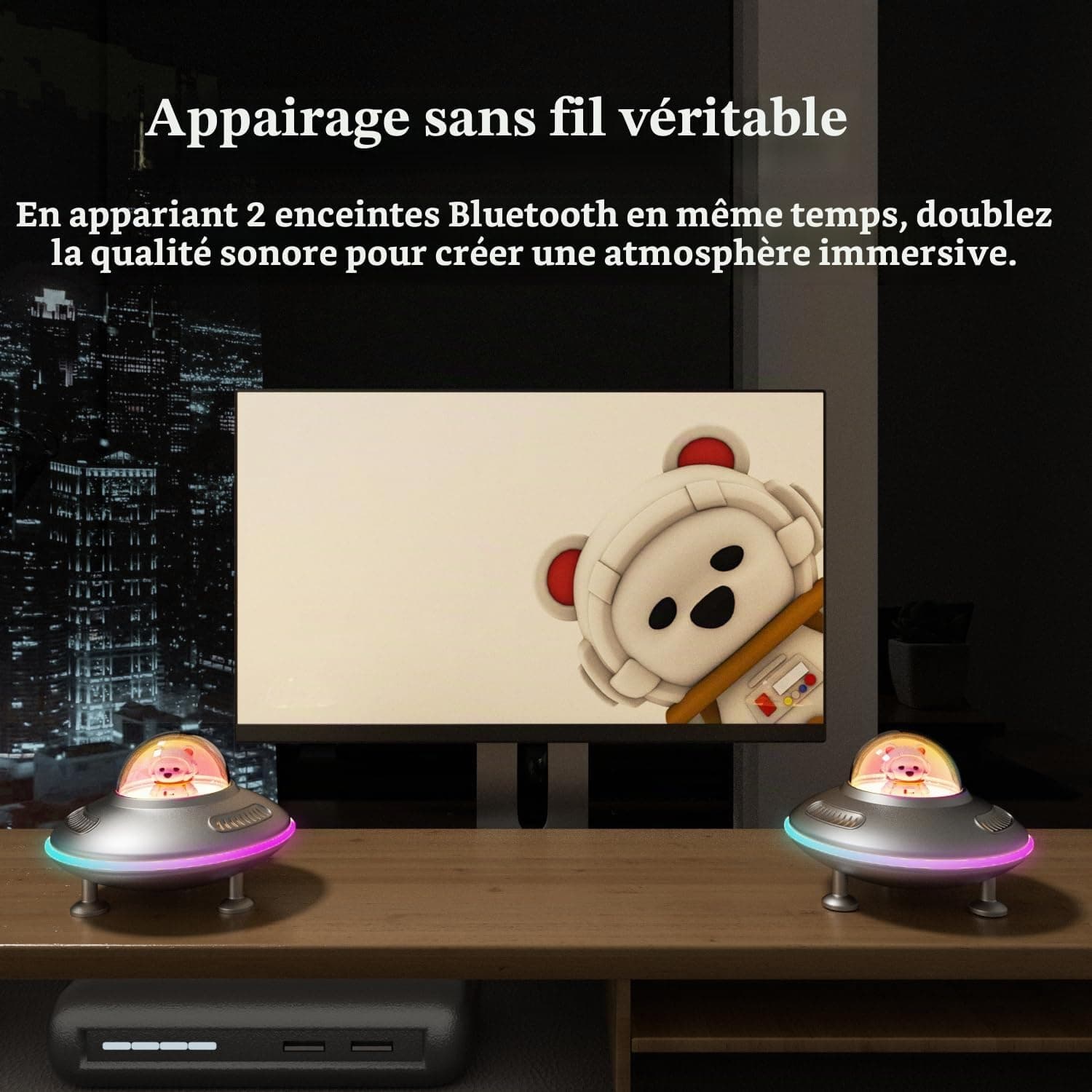 Enceinte Bluetooth avec Veilleuse LED RGB, Lampe de Chevet Sans Fil | Cadeau Anniversaire pour Garçon, Homme,Ado Enceinte Portable avec Lumière d'Ambiance, Déco Chambre Gaming,USB AUX Carte TF
