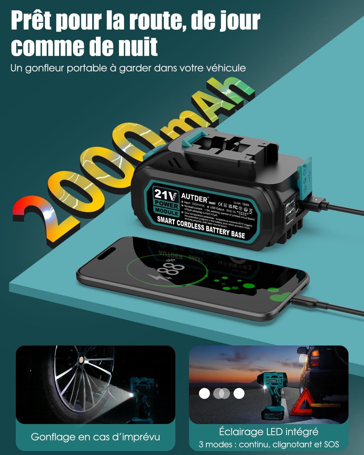 AUTDER Gonfleur Pneus 180 PSI Sans Fil avec Arrêt Automatique