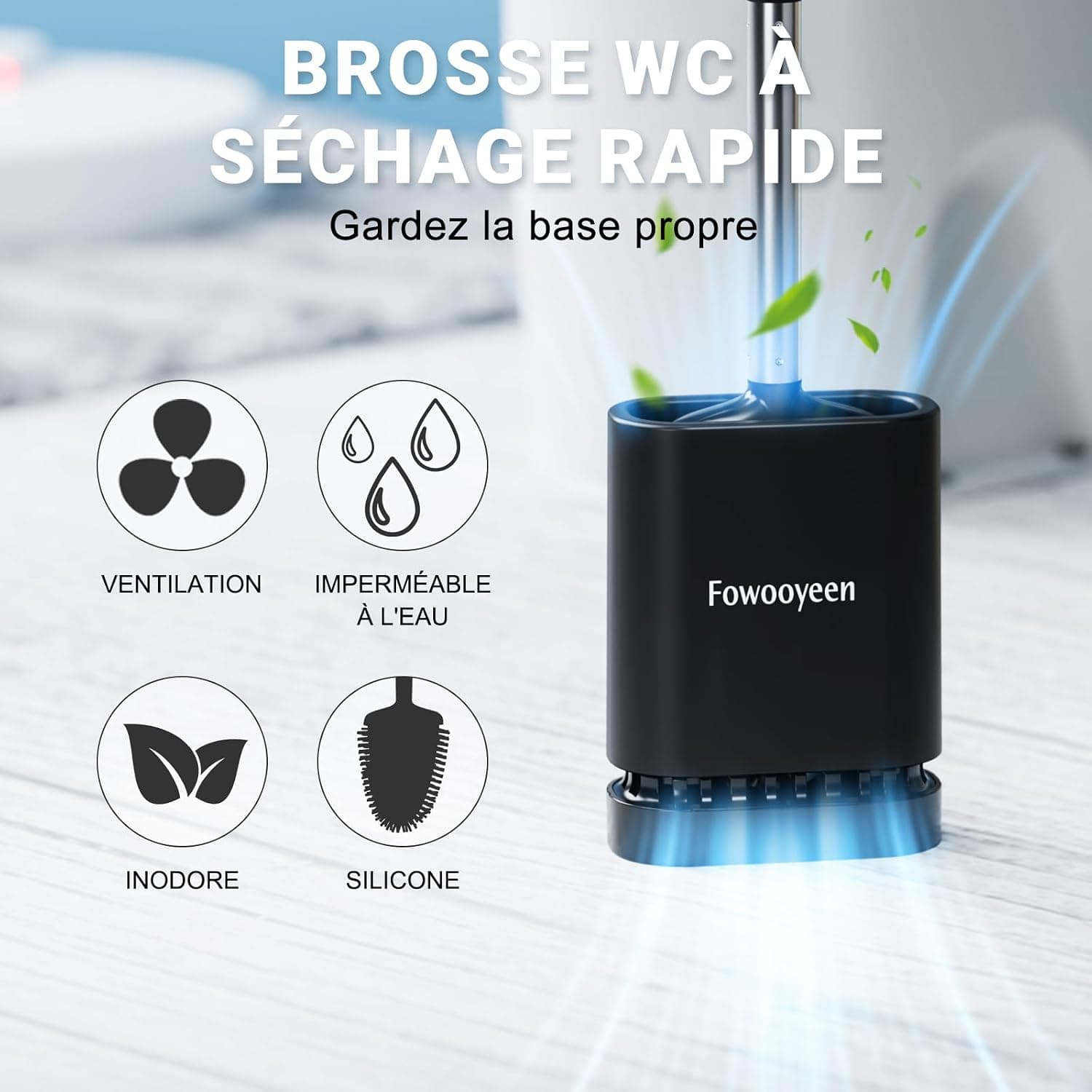 Fowooyen Brosse Toilettes WC Silicone, Balayette avec Support, Noir
