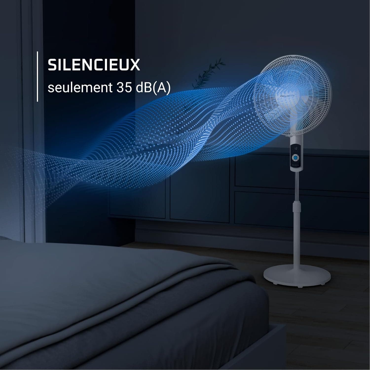 Rowenta Turbo Silence 35 dB(A), ventilateur sur pied puissant VU5650 | 12 Vitesses, Oscillation 120°, Télécommande, Écran LED, Minuterie 12 h, Mode écoénergétique, Couleur: Blanc