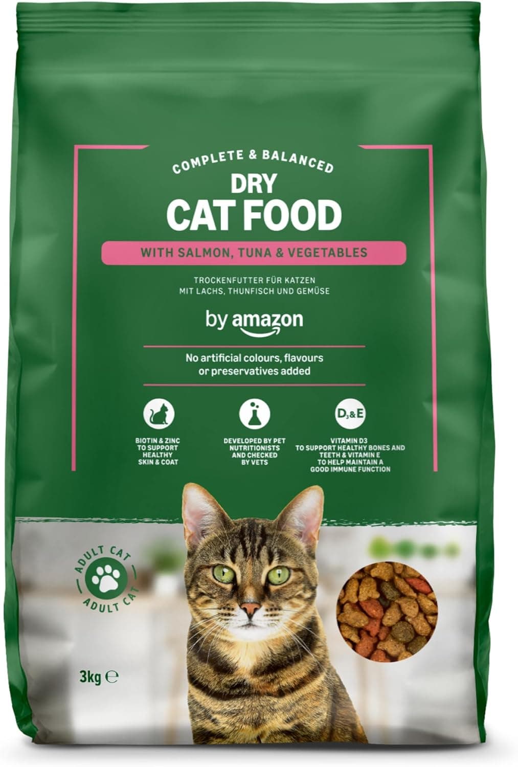 by Amazon - Croquettes complètes pour chats adultes au saumon, thon et légumes, 1 lot de 3kg