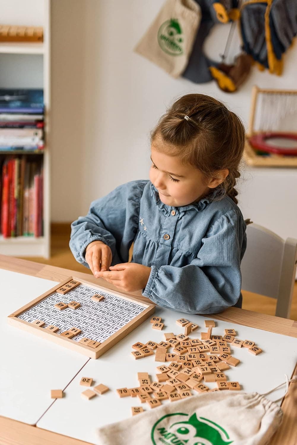 Natureich Montessori Mathématique 1-100 Nombres Tableau Puzzle Garçon et Fille, Enfants à Partir 3 Ans, Planche Empilage Éducatif, Jouets en Bois Apprends à Compter, Maths, Motrices, Chiffres