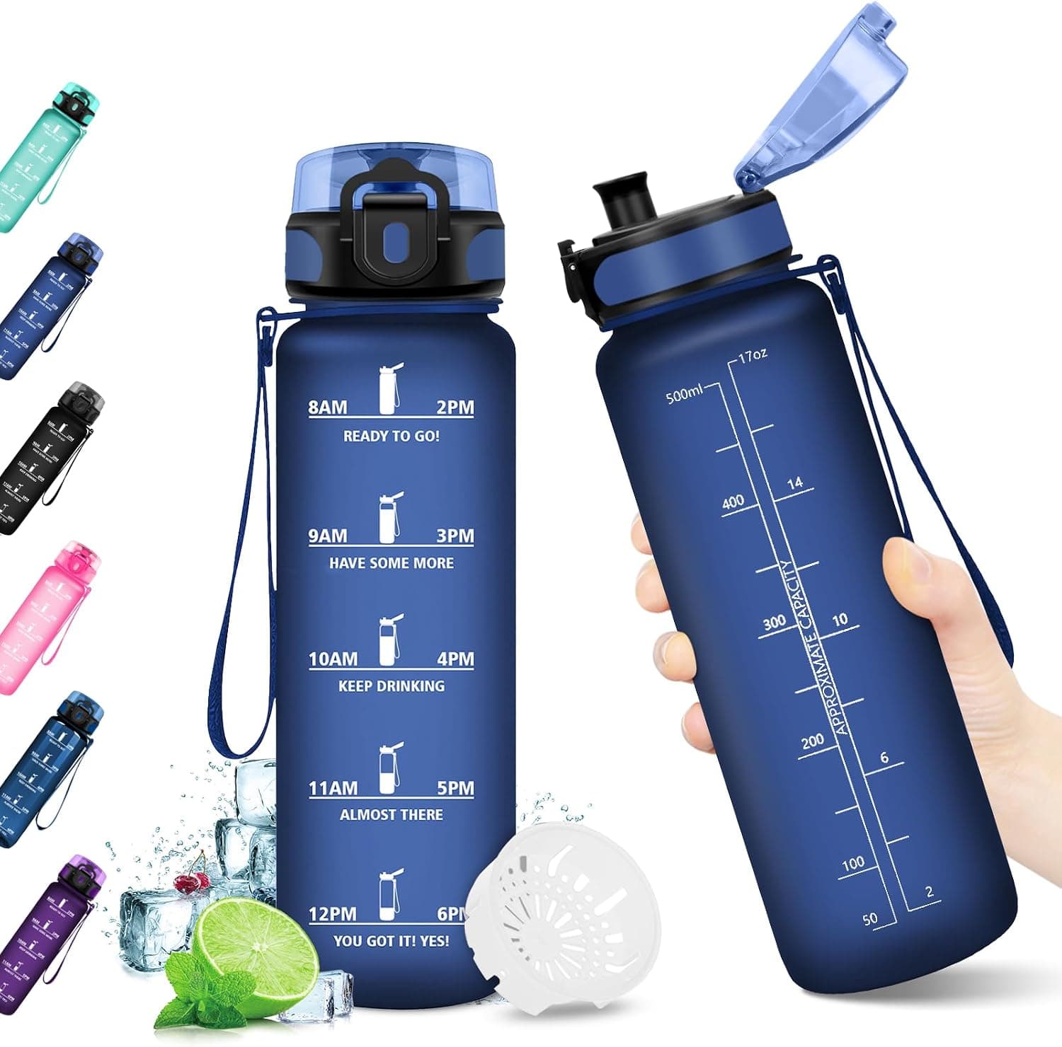 KollyKolla Gourde 500ml, Bouteille d'eau Enfant, Étanche & Réutilisable, Gourde Sport avec Marqueur de Temps, sans BPA, Gourde Motivation pour Enfant, Adulte, Cyclisme, Bureau, l'école, Camping