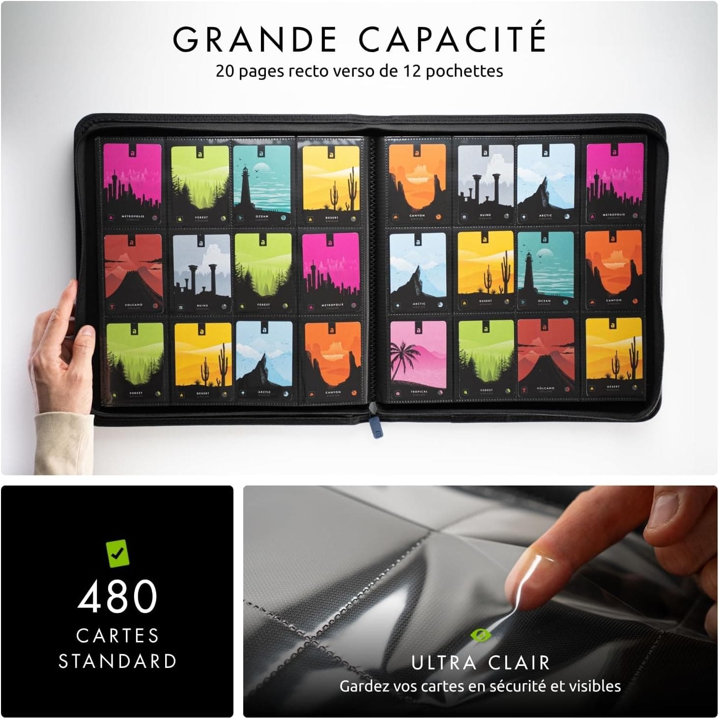 Vault X Exo-Tec® Classeur à 12 compartiments pour cartes à collectionner avec fermeture à glissière - 480 pochettes latérales
