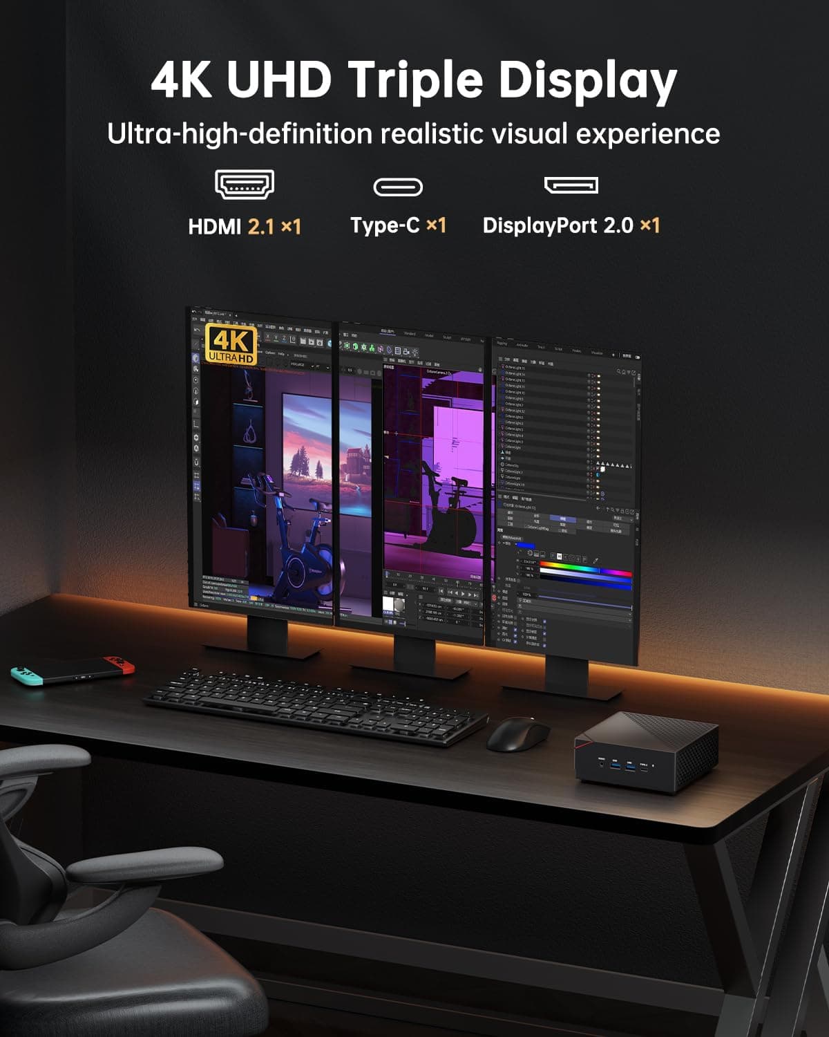 NiPoGi AM06 Pro Mini PC W-11 Pro, Ryzen 5 7430U(6C/ 12T, jusqu'à 4,30 GHz)