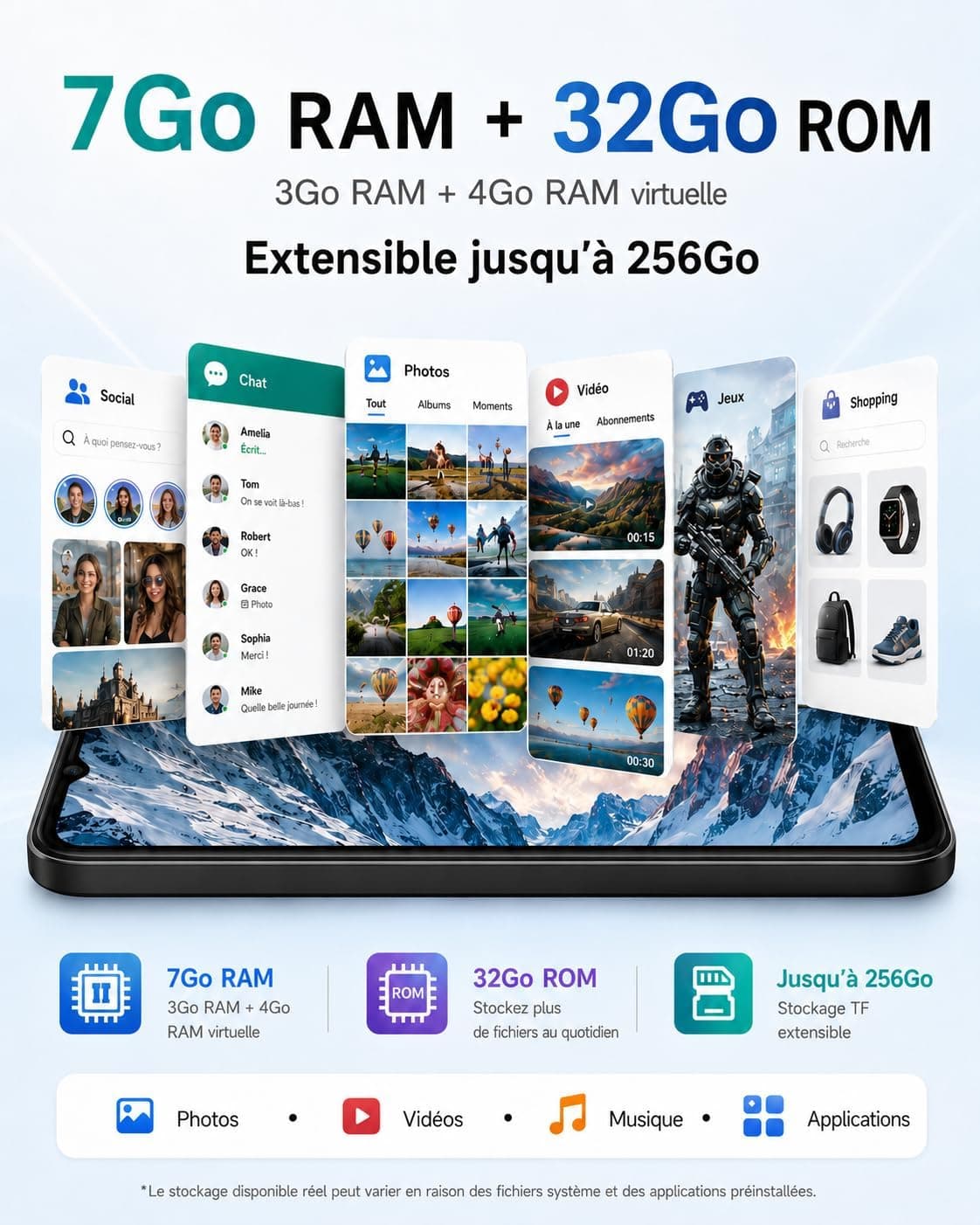 invens Note TK01 Téléphone Portable 4G débloqué, 7 Go RAM, 32 Go, HD+, Noir | Écran 6,5 pouces, batterie amovible 4250 mAh, double SIM, Face ID, caméra 16 MP, USB-C, jack 3,5 mm et extension TF à 256 Go.