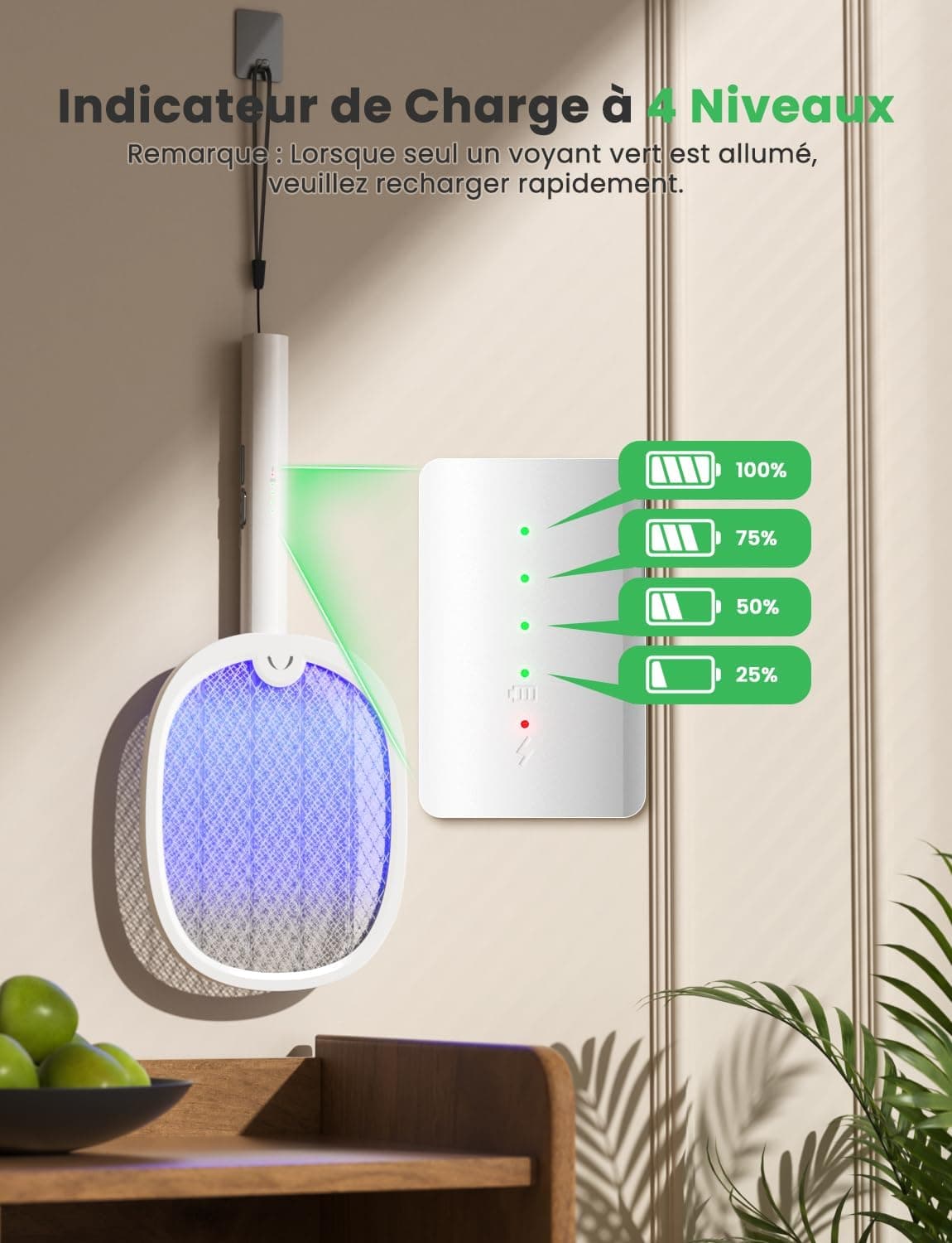 YISSVIC Raquette Electrique Insectes Pliable 4000V 1800mAh Rechargeable