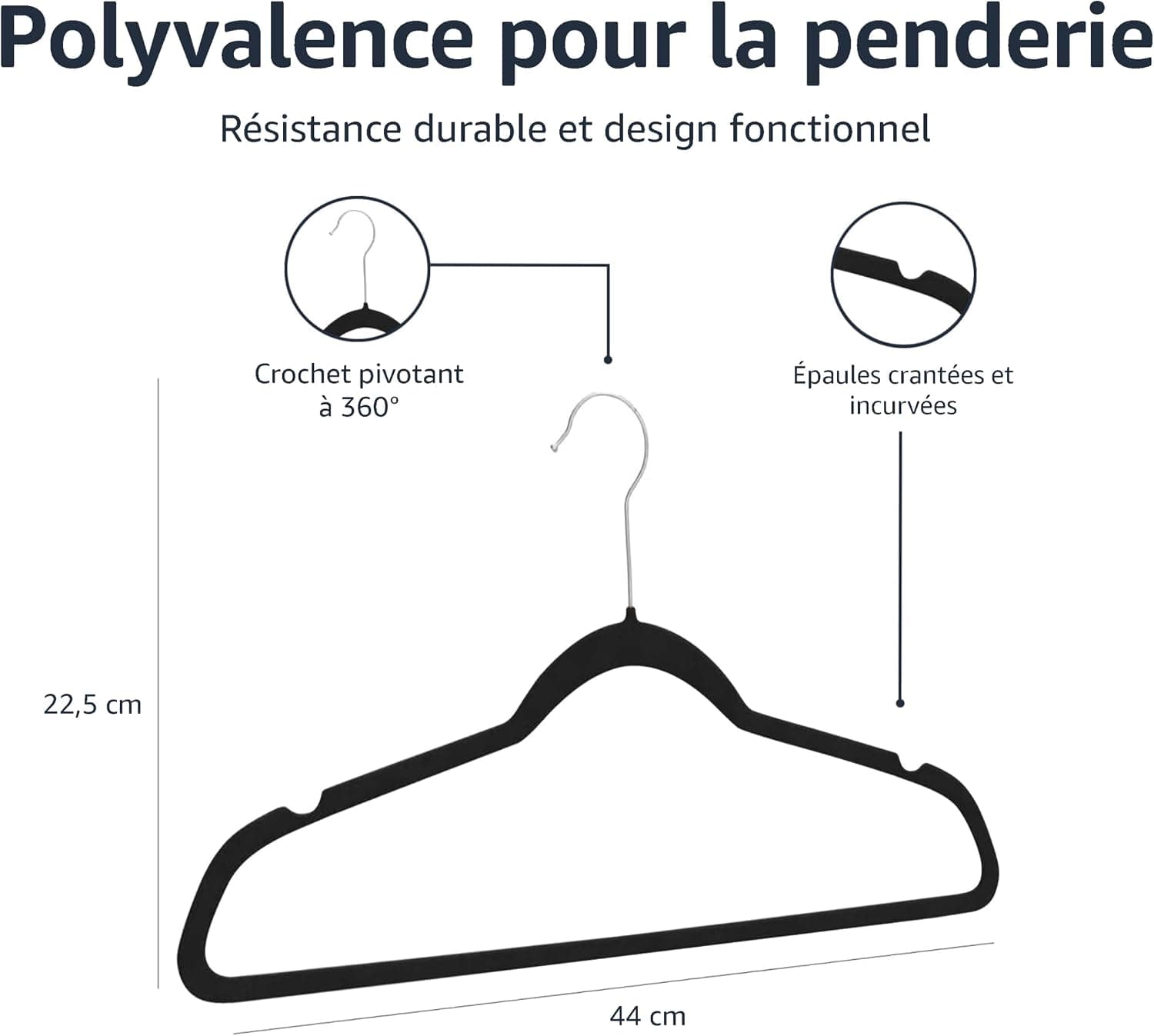 Amazon Basics Lot de 50 cintres en Velours pour Costumes Noir