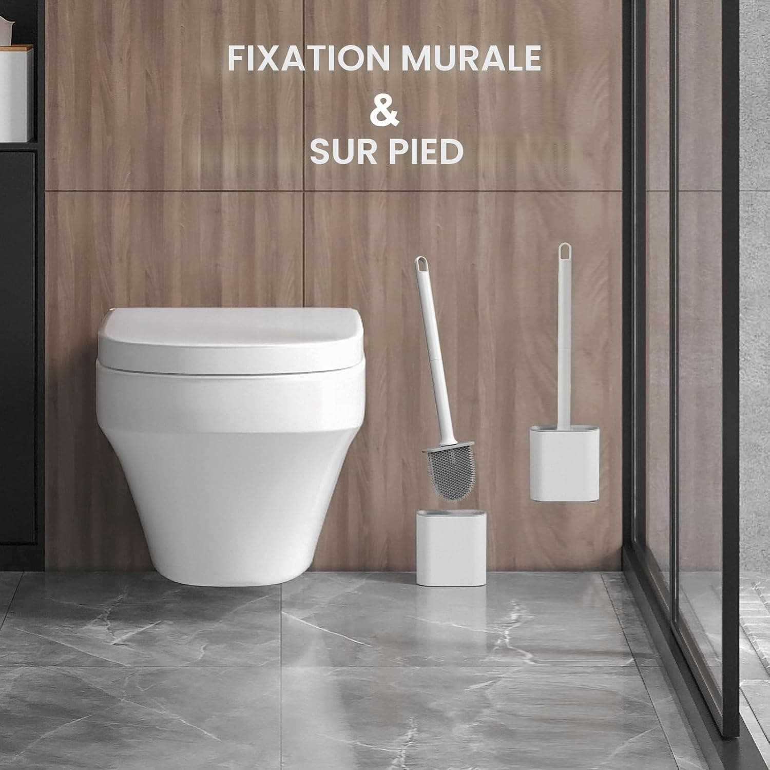 Ibergrif Brosse Toilettes WC Silicone et Supports, Balai Toilette WC Blanc